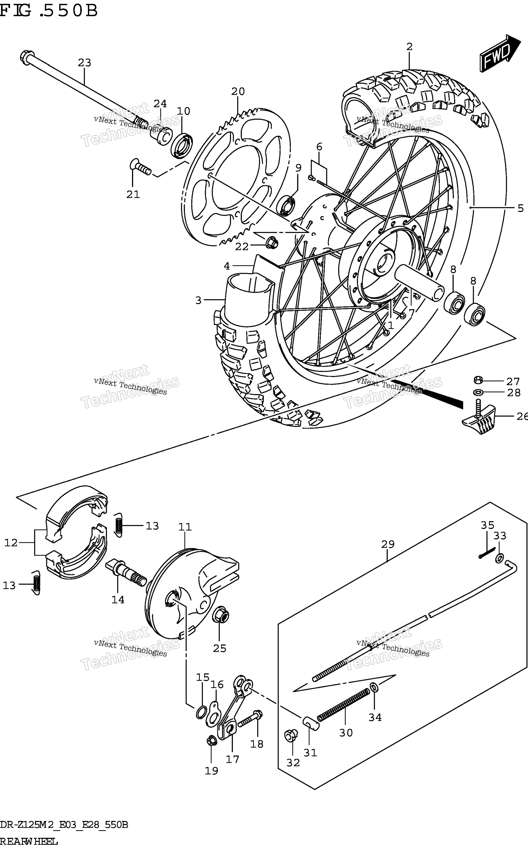 Заднее колесо (Dr-Z125l:(E03,E28))