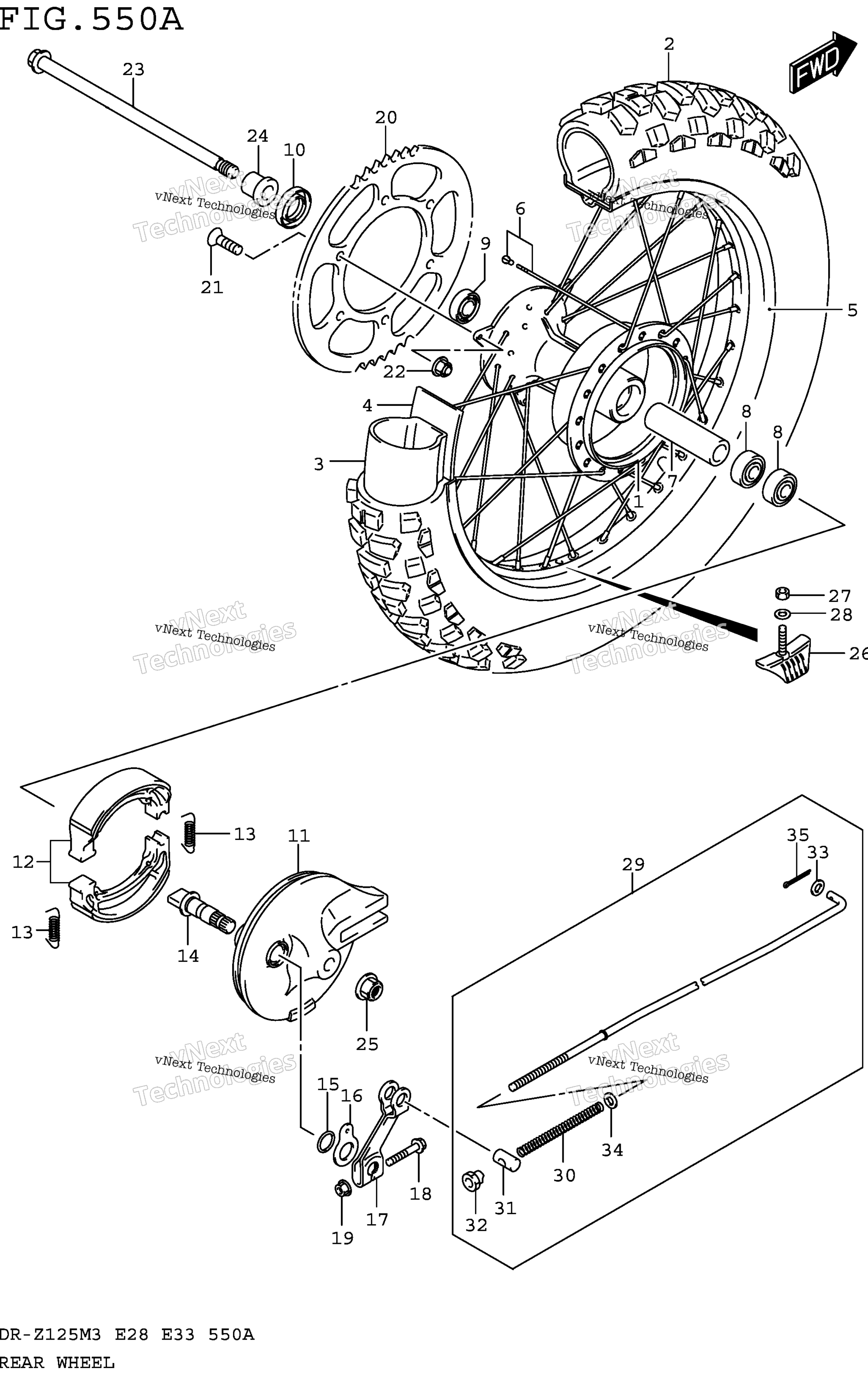 Заднее колесо (Dr-Z125m3e28)