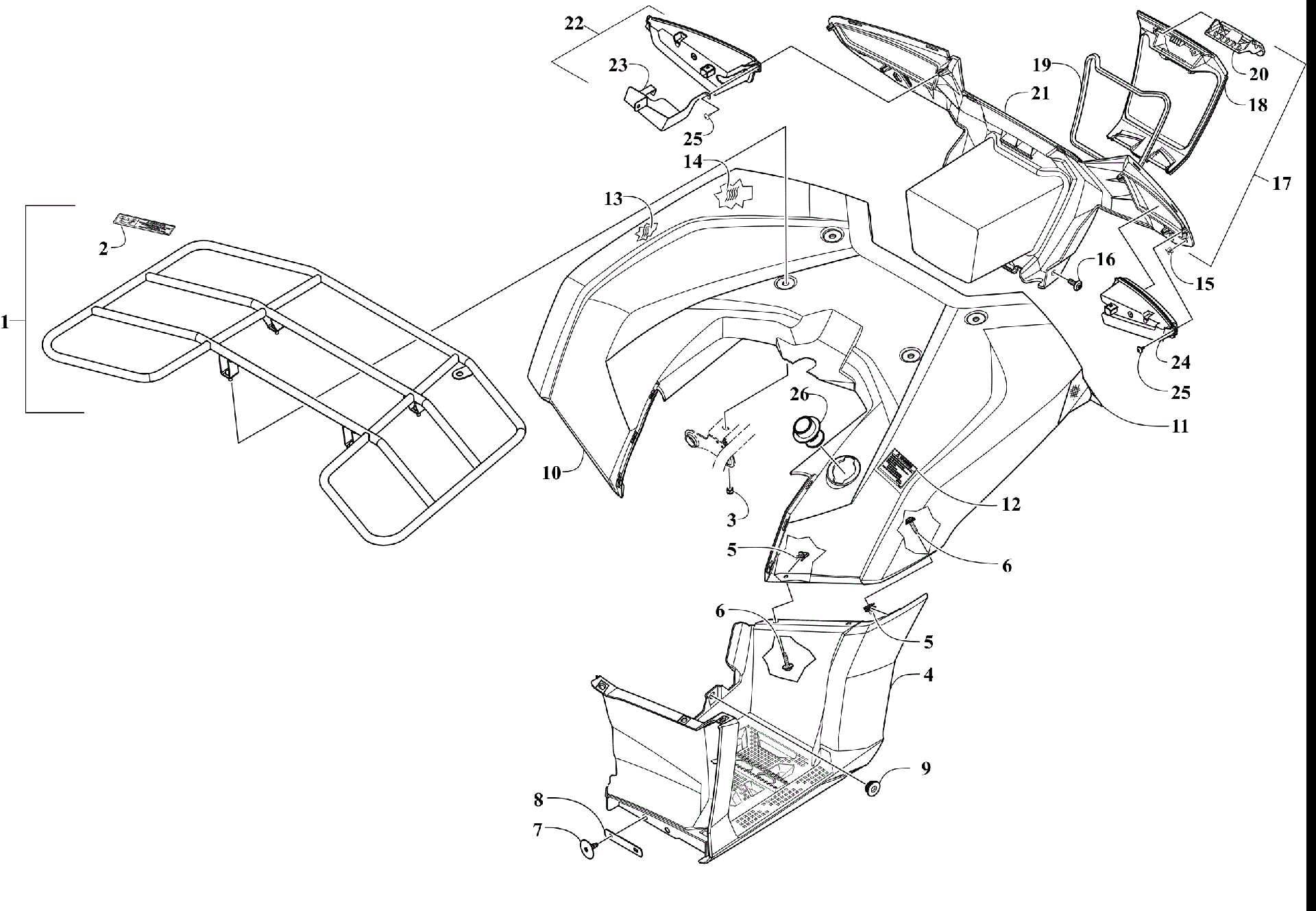 задний RACK, кузов PANEL, FOOTWELL и TAILLIGHT ASSEMBLIES [303185]