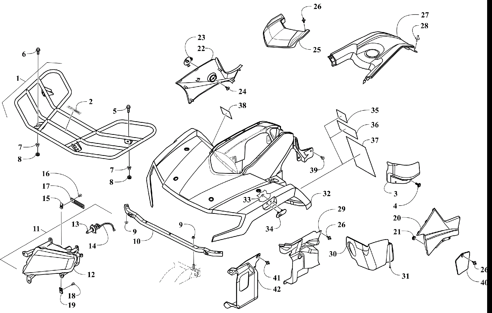 Передняя часть BODY, RACK, AND HEADLIGHT ASSEMBLY [303934]