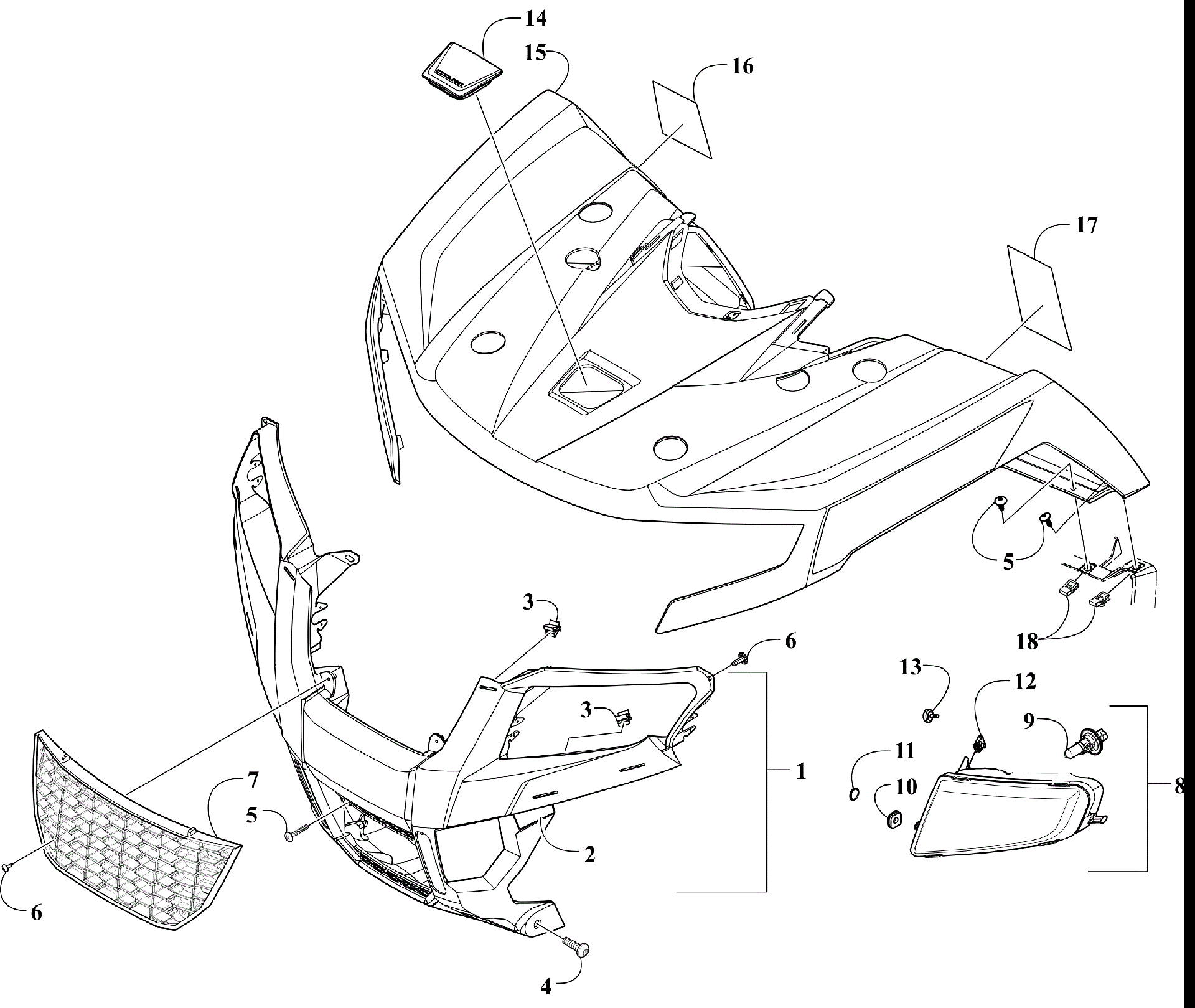 Передняя часть BODY PANEL AND HEADLIGHT ASSEMBLIES [303781]