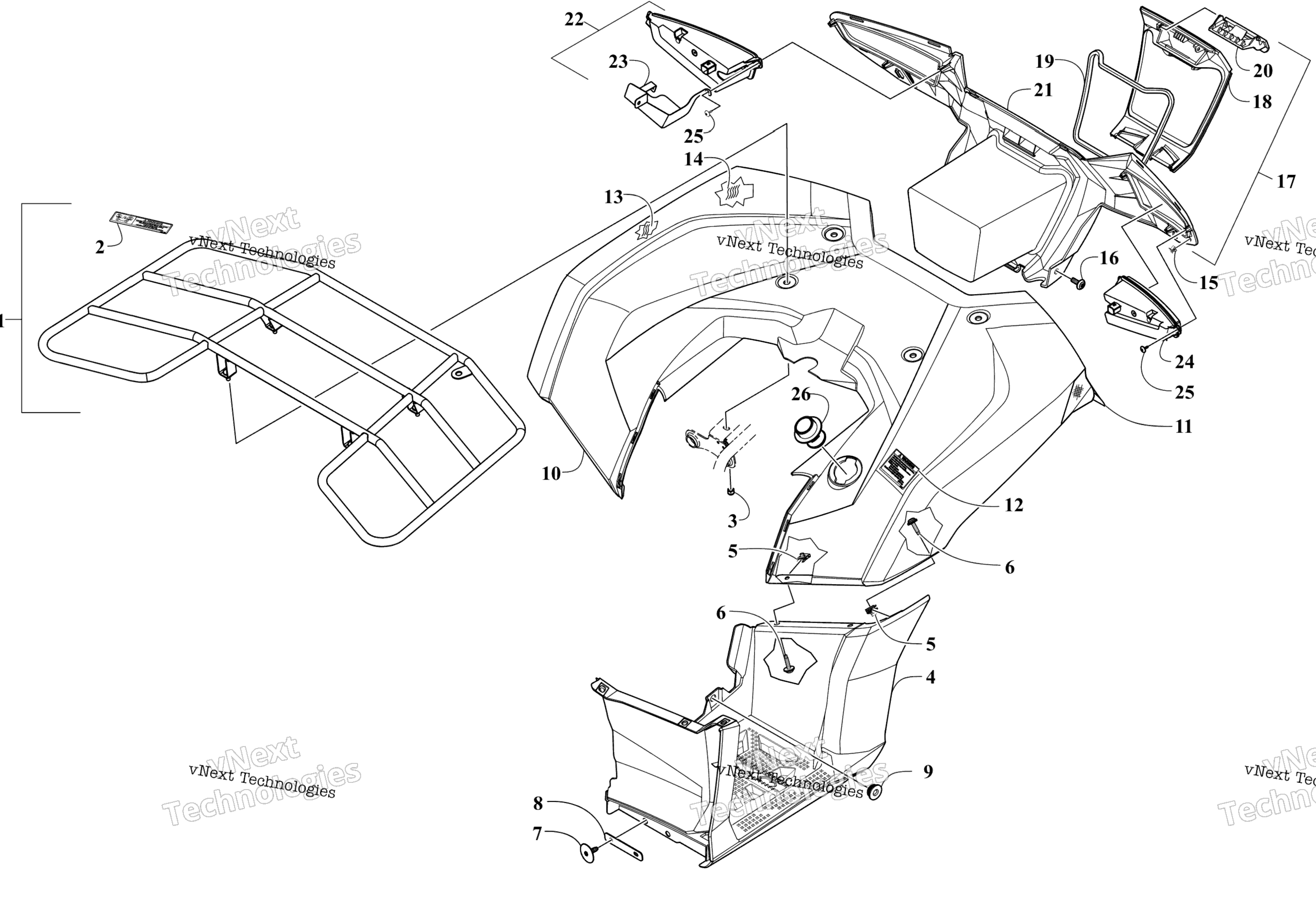 задний Rack, кузов Panel, Footwell, и Taillight Assemblies