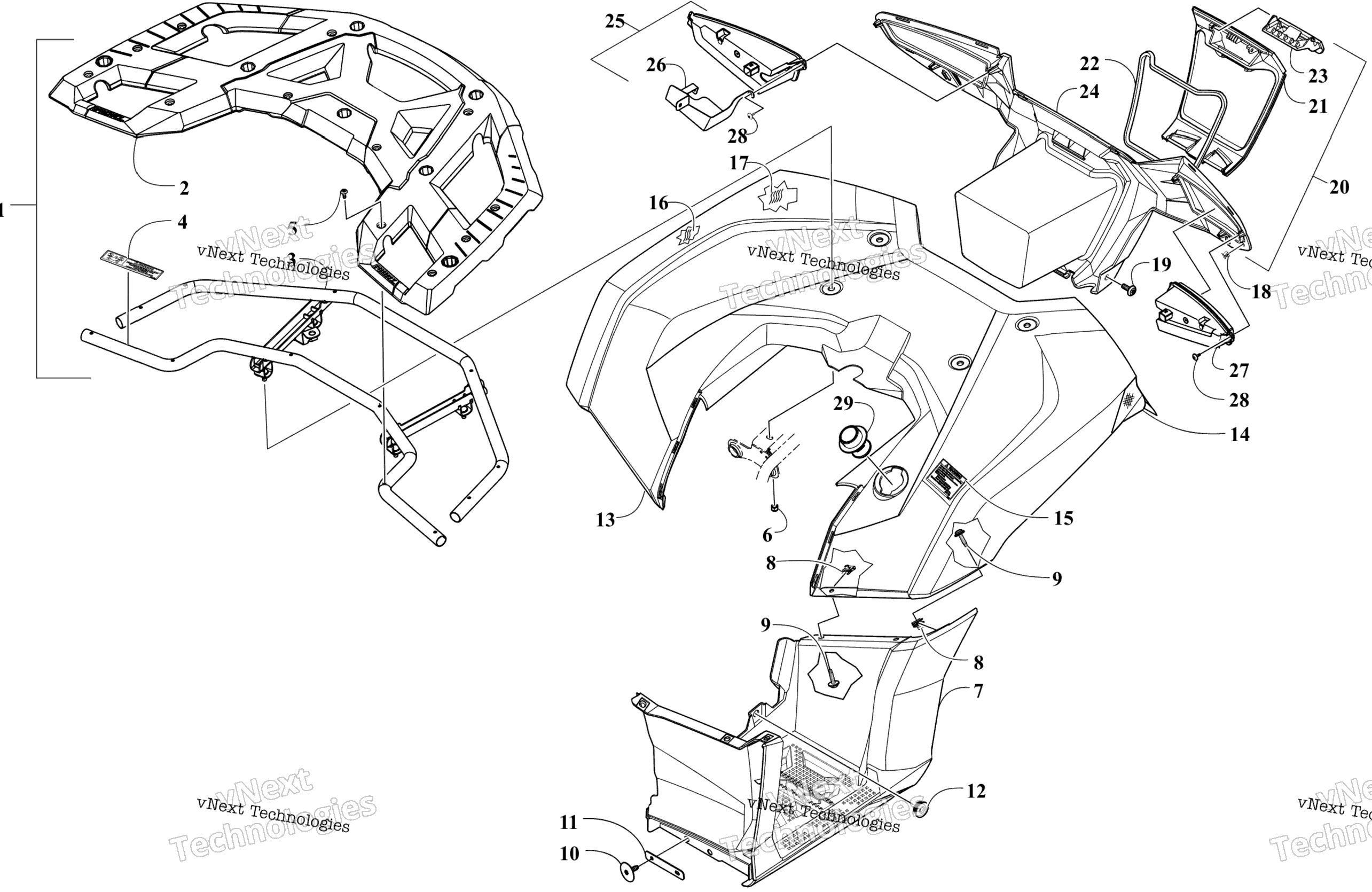 задний Rack, кузов Panel, Footwell и Taillight Assemblies