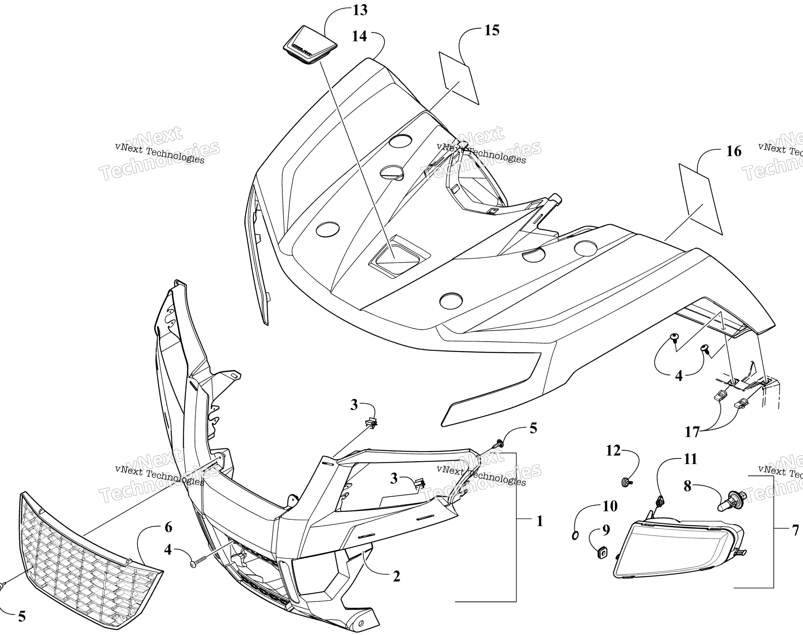 Передняя часть Body Panel And Headlight Assemblies