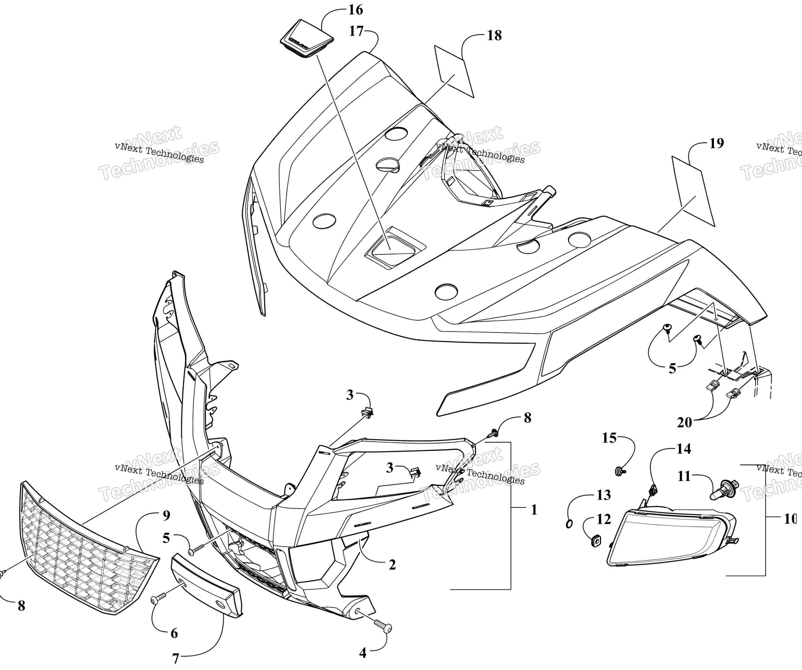 Передняя часть Body Panel And Headlight Assemblies