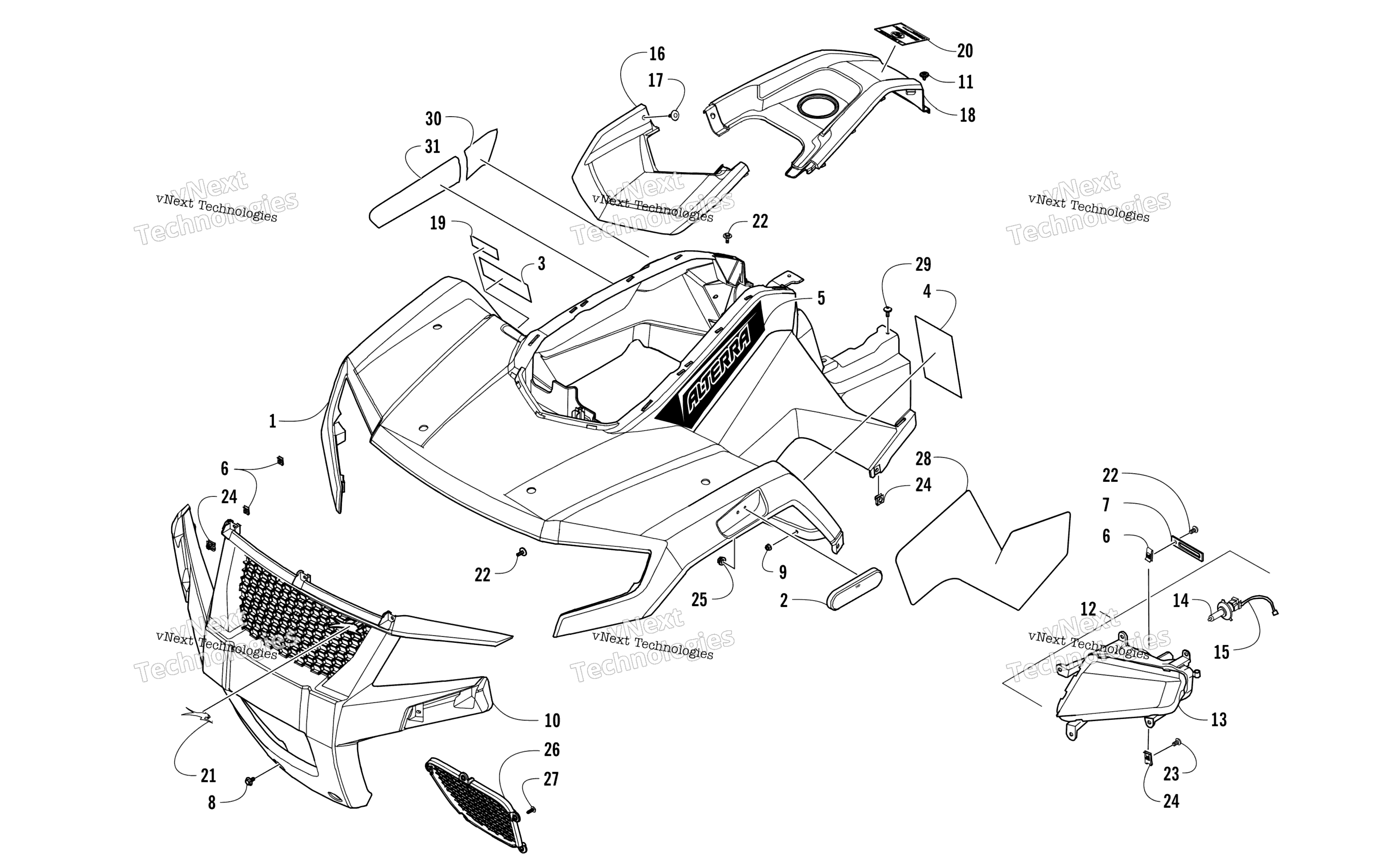 Передняя часть Body And Headlight Assembly