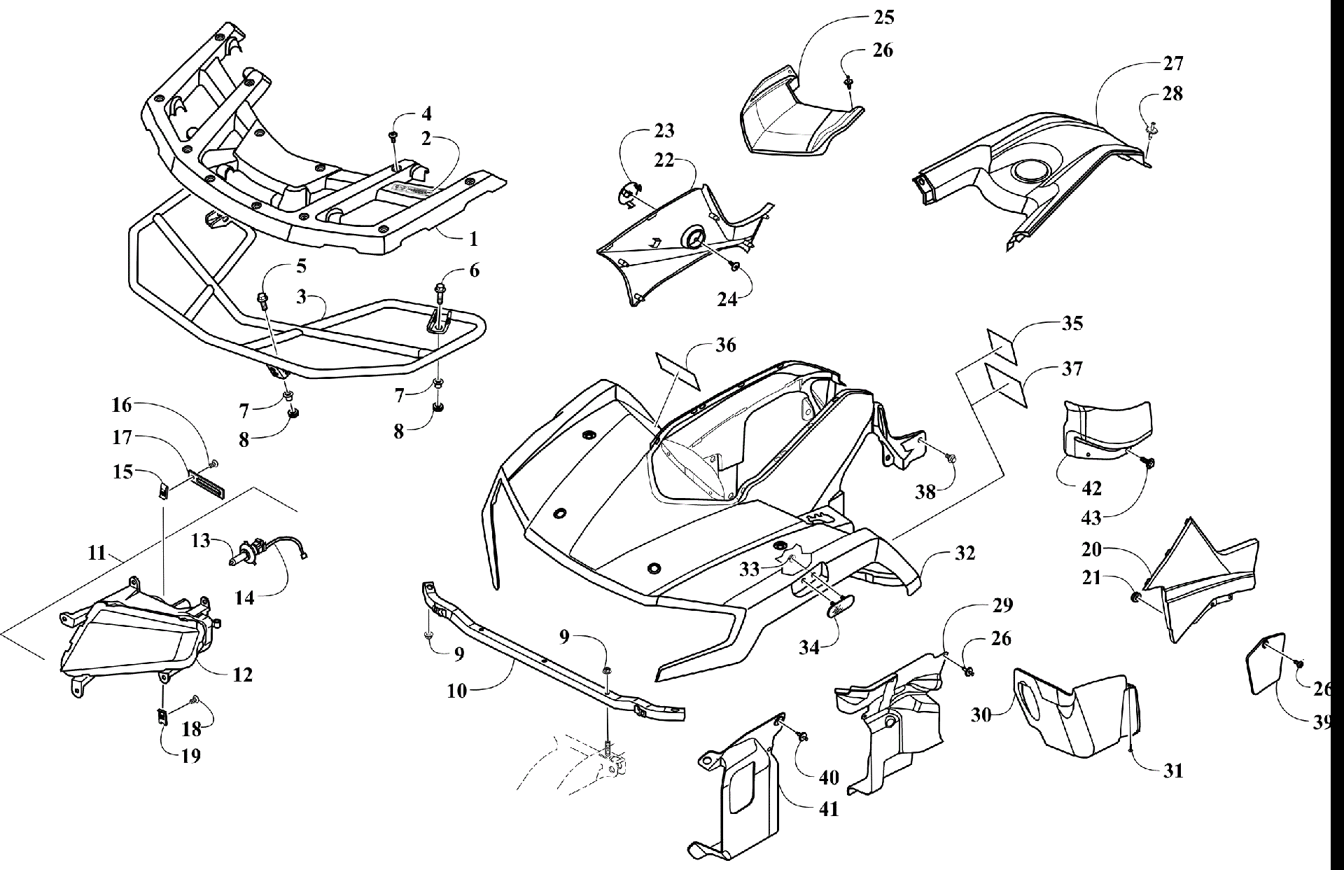 Передняя часть BODY, RACK, AND HEADLIGHT ASSEMBLY [303297]