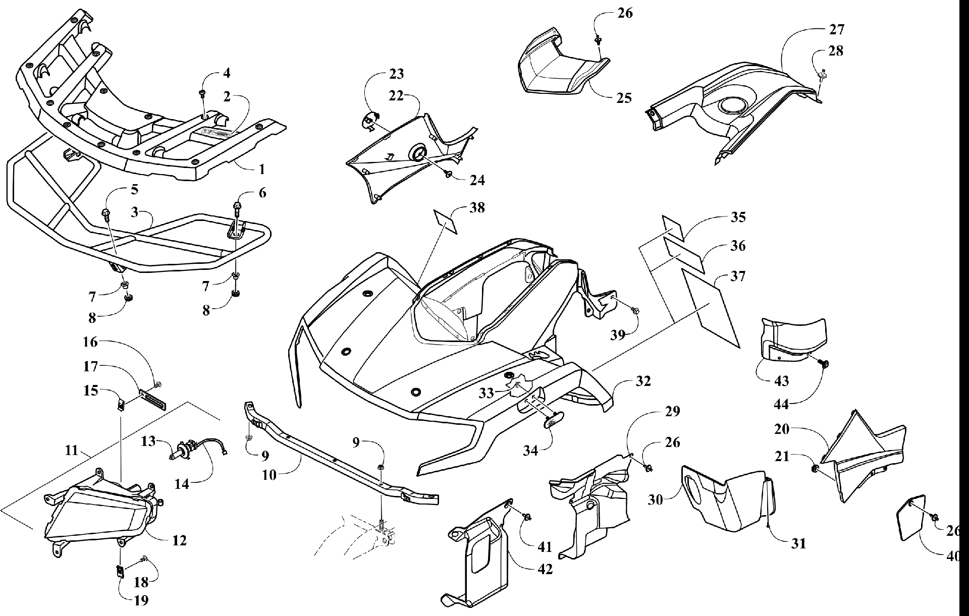 Передняя часть BODY, RACK, AND HEADLIGHT ASSEMBLY [302357]