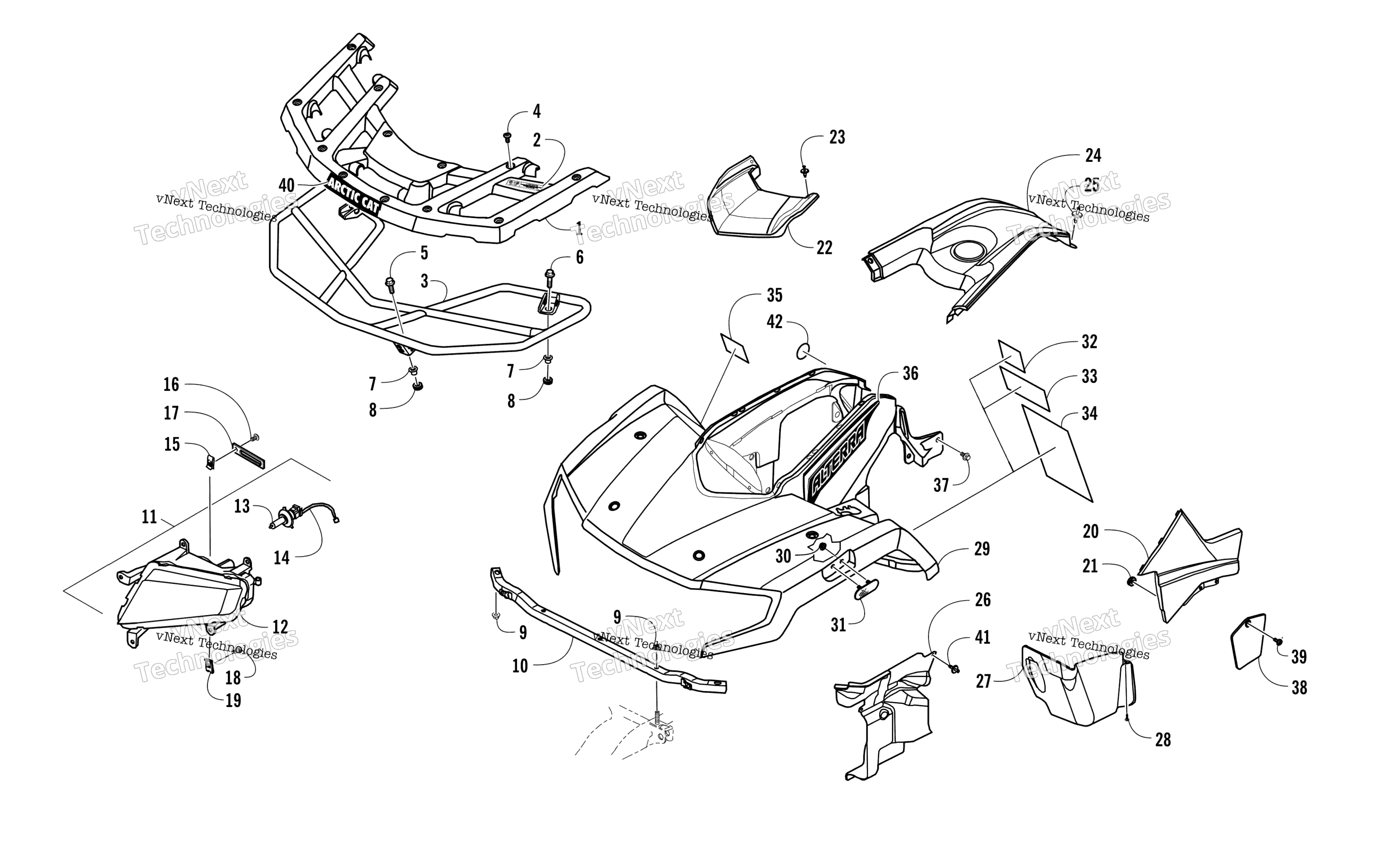 Передняя часть Body, Rack, And Headlight Assembly