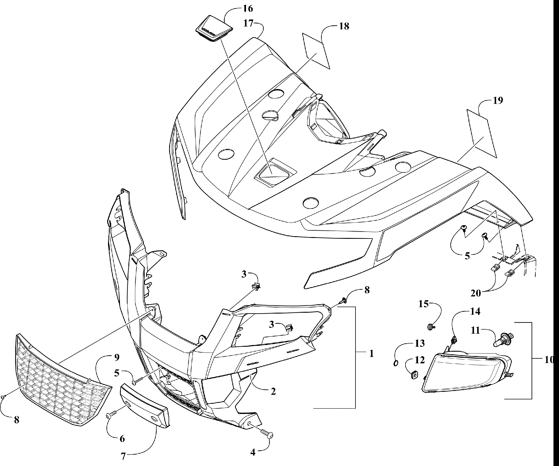 Передняя часть BODY PANEL AND HEADLIGHT ASSEMBLIES [302798]