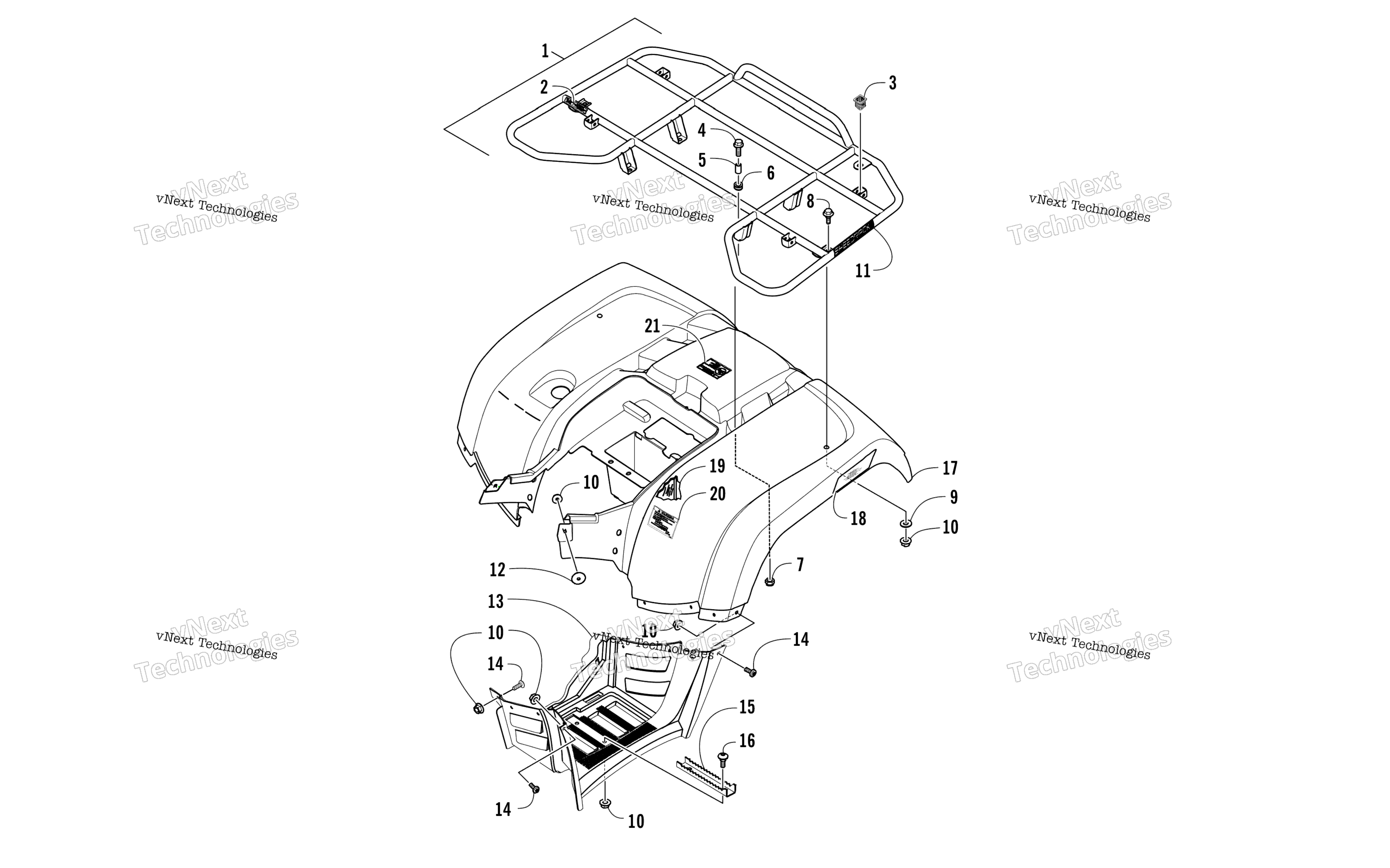 задний RACK, кузов PANEL, и FOOTWELL ASSEMBLIES