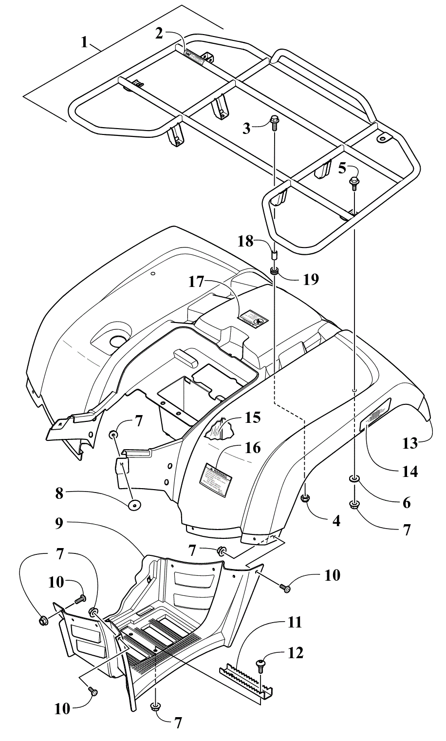 задний RACK, кузов PANEL, и FOOTWELL ASSEMBLIES [302226]