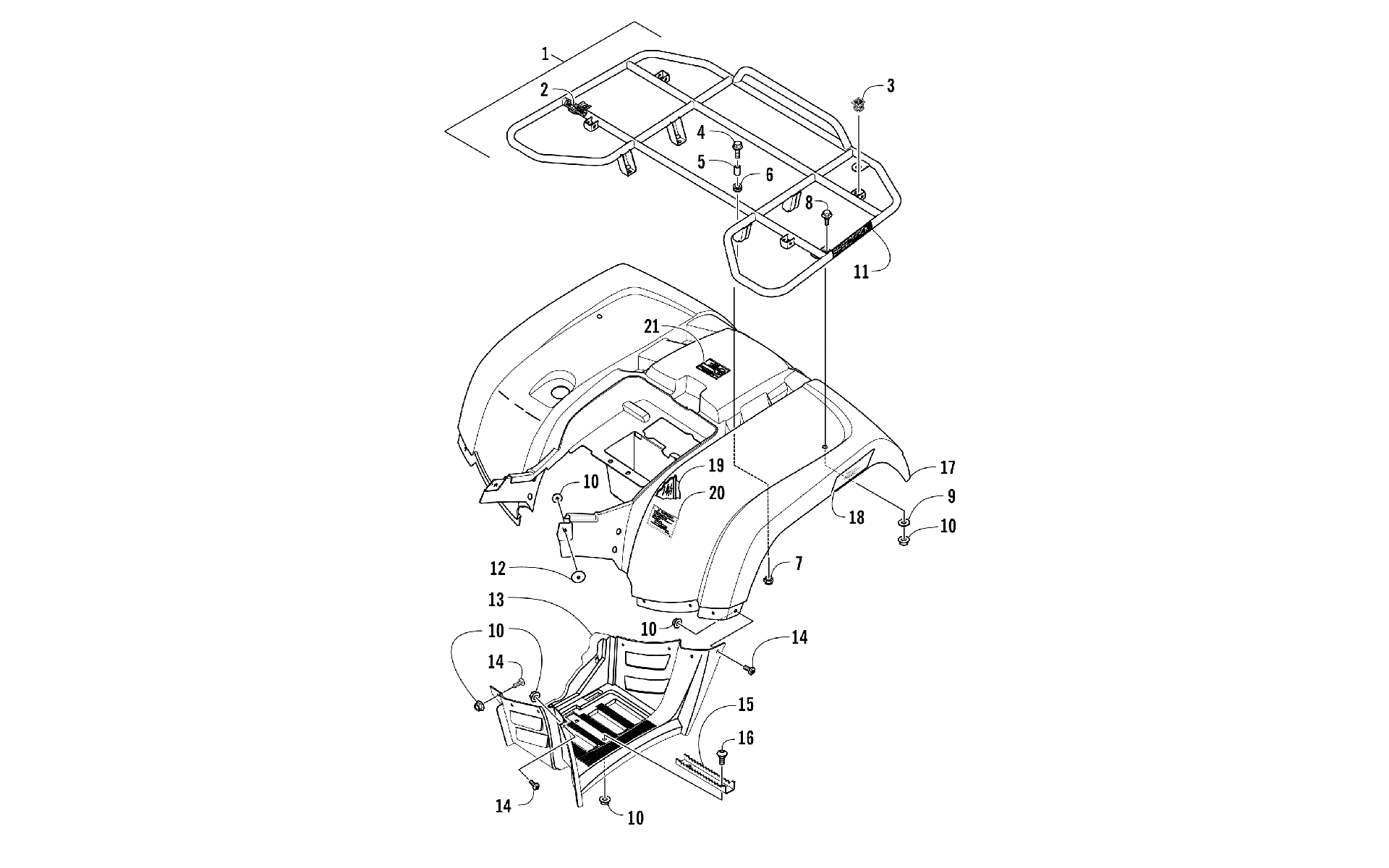 задний RACK, кузов PANEL, и FOOTWELL ASSEMBLIES [302252]