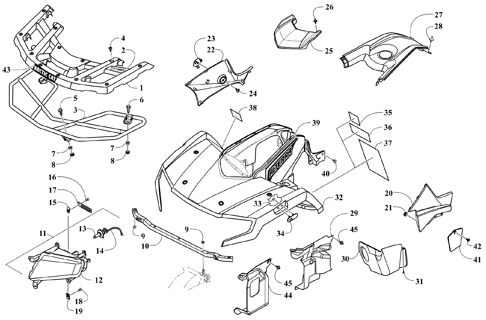 Передняя часть BODY, RACK, AND HEADLIGHT ASSEMBLY [301929]