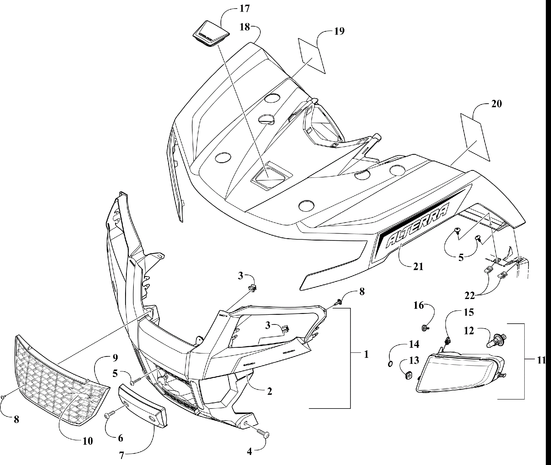 Передняя часть BODY PANEL AND HEADLIGHT ASSEMBLIES [301934]