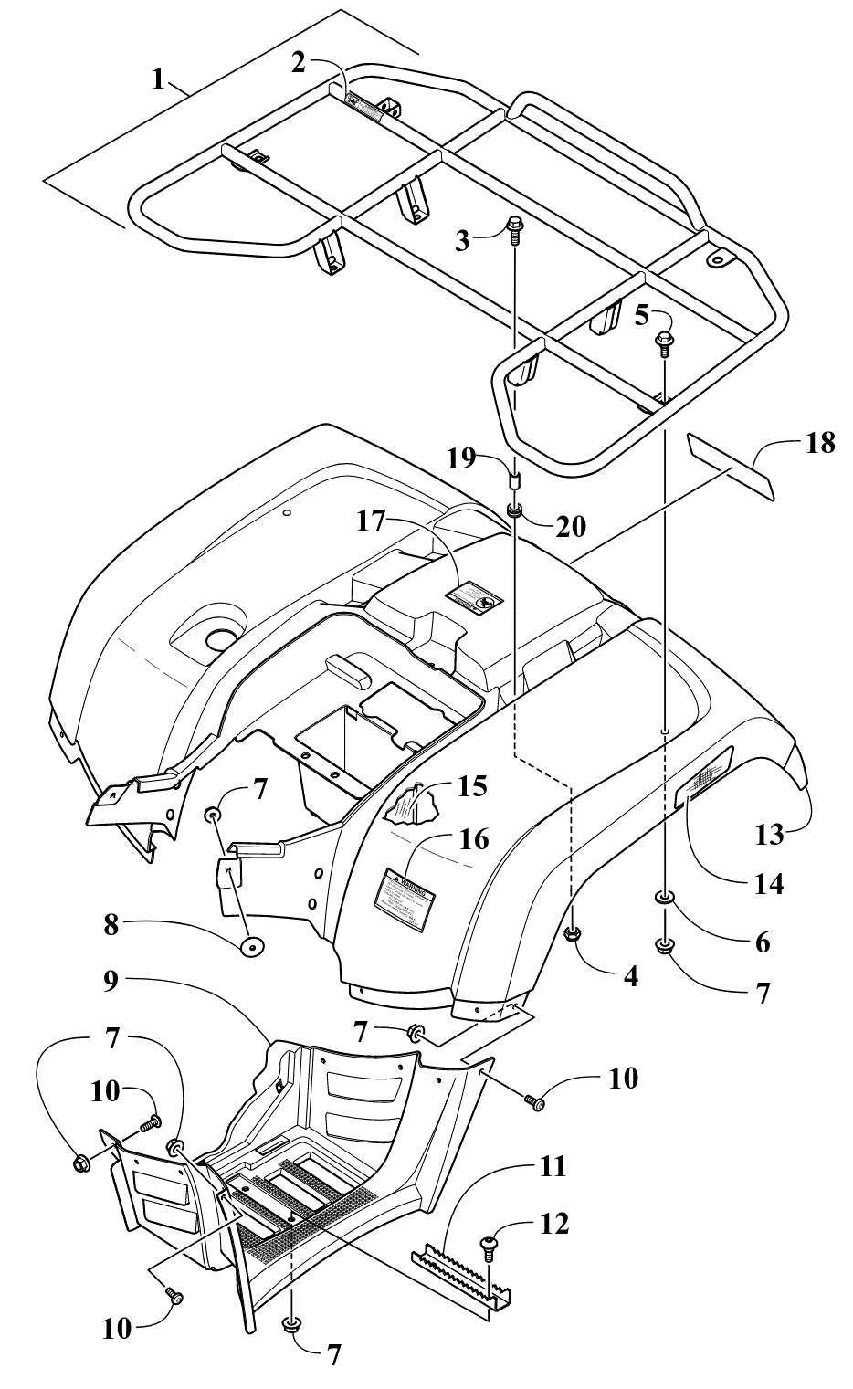 задний RACK, кузов PANEL, и FOOTWELL ASSEMBLIES [302136]