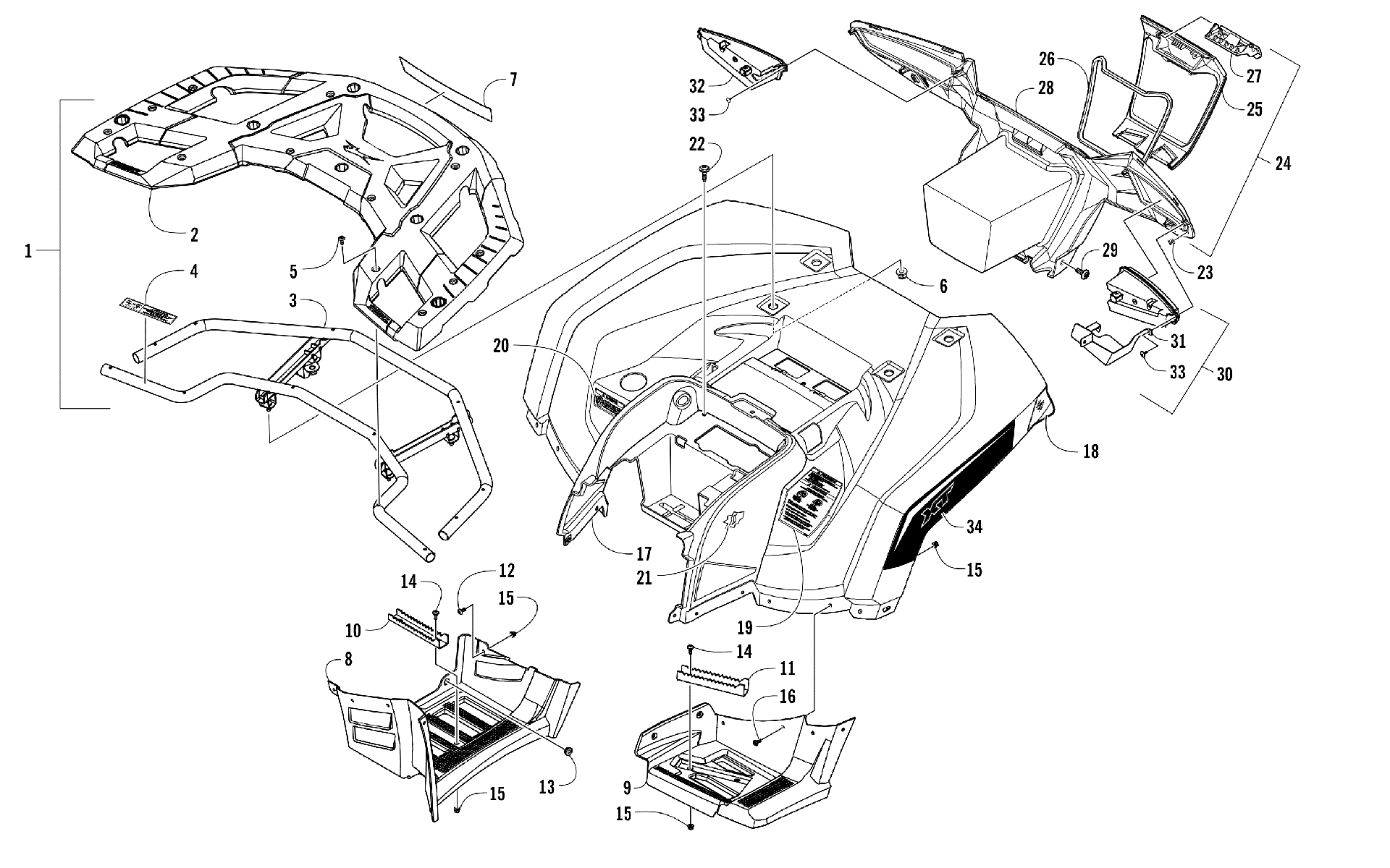 задний RACK, кузов PANEL, FOOTWELL, и TAILLIGHT ASSEMBLIES [301659]