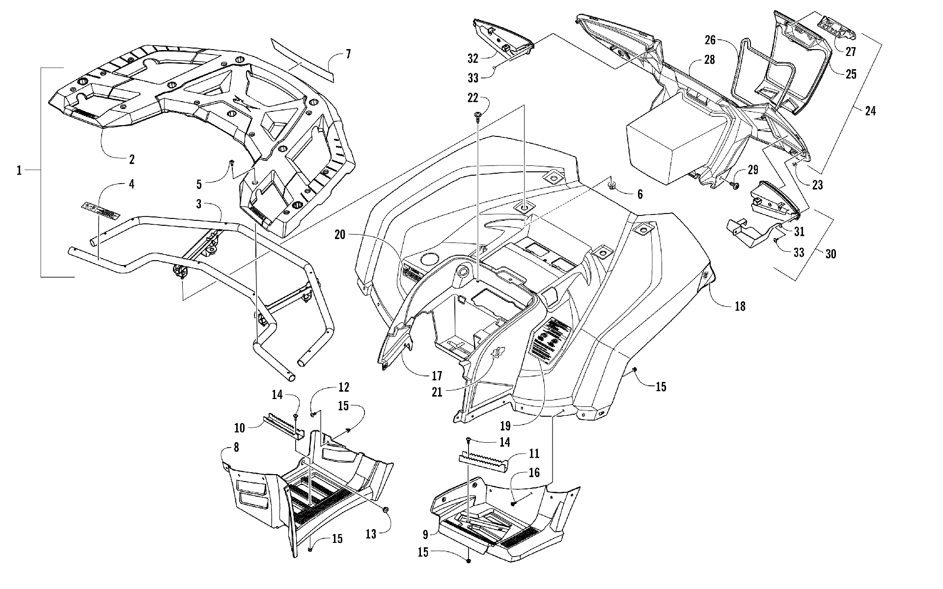 задний RACK, кузов PANEL, FOOTWELL, и TAILLIGHT ASSEMBLIES [301795]