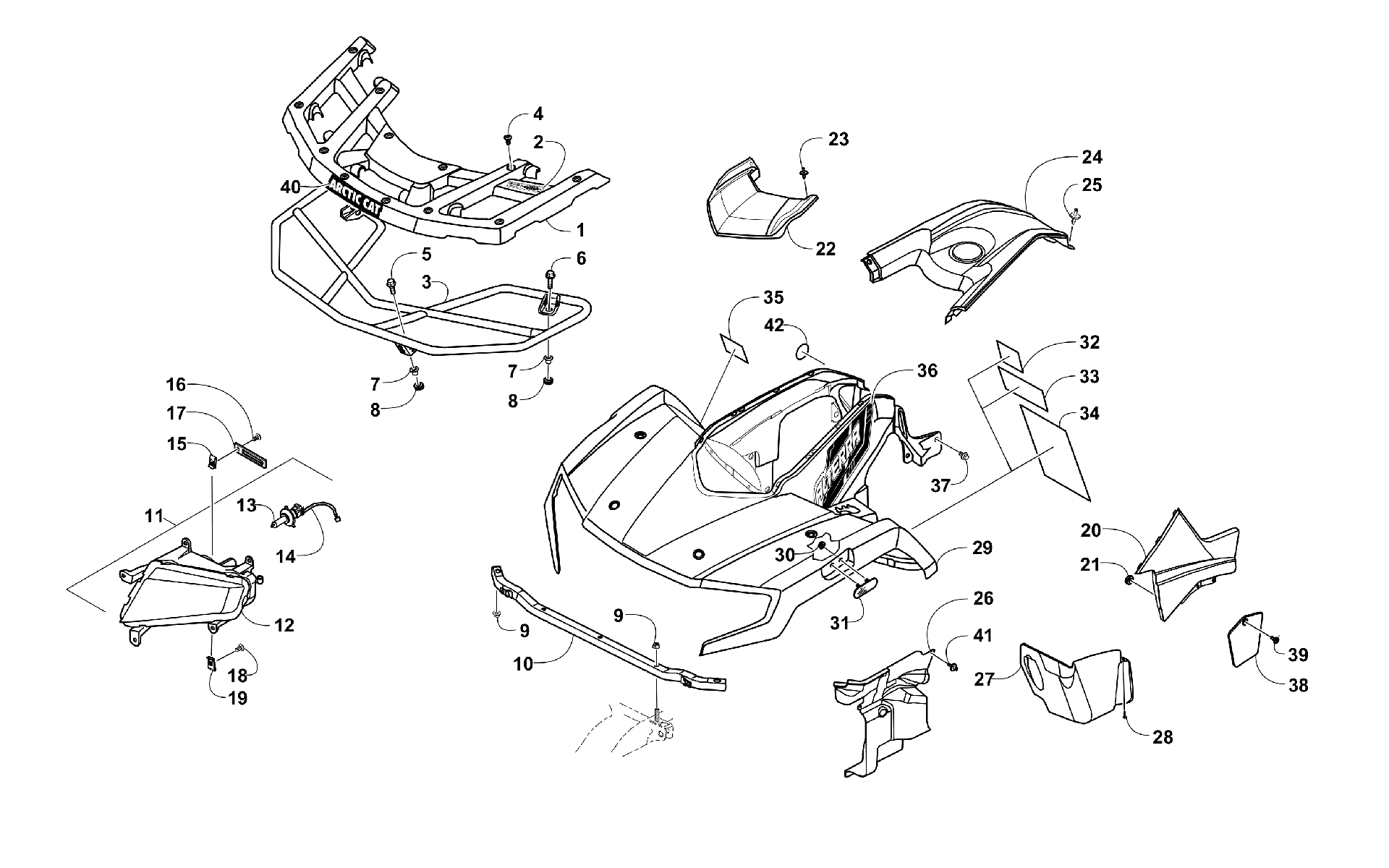 Передняя часть BODY, RACK, AND HEADLIGHT ASSEMBLY [301360]