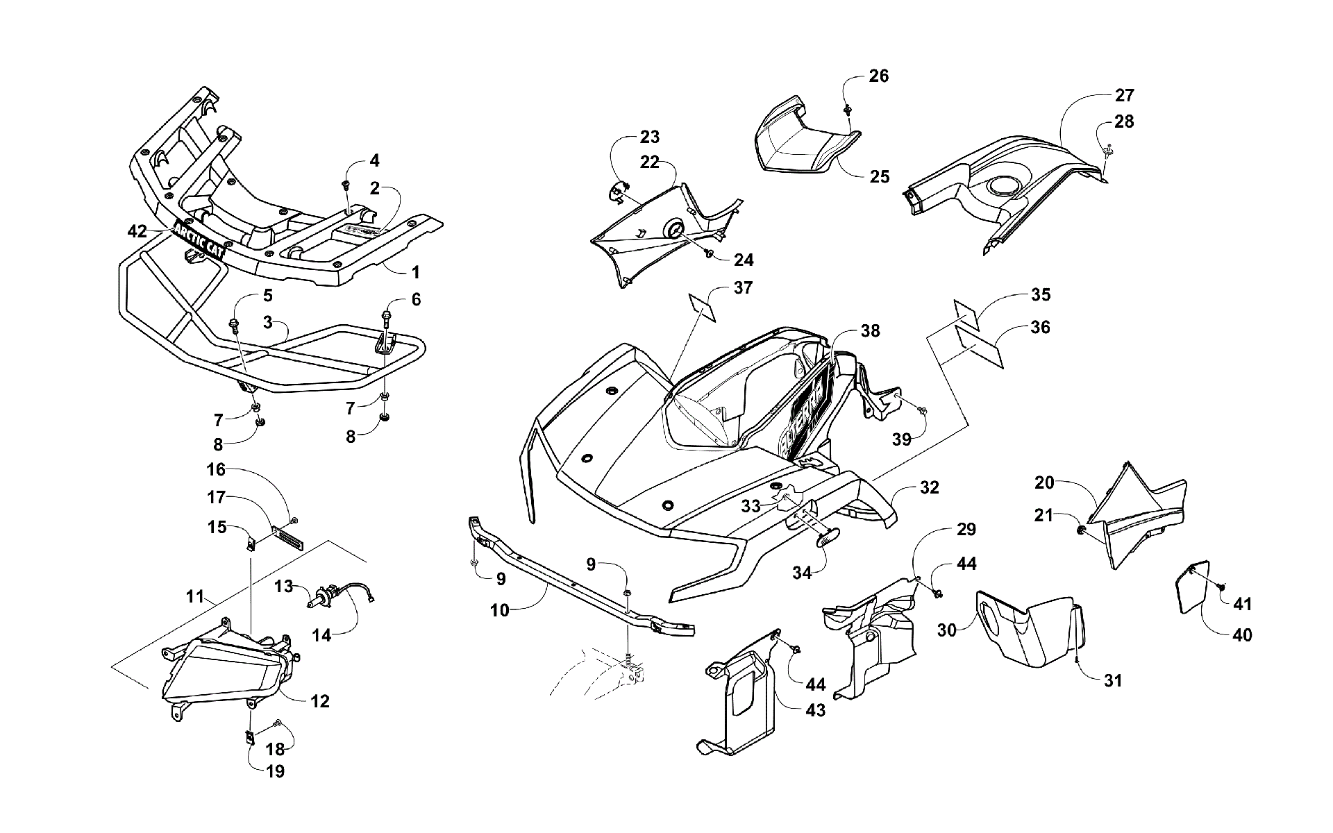 Передняя часть BODY, RACK, AND HEADLIGHT ASSEMBLY [301463]