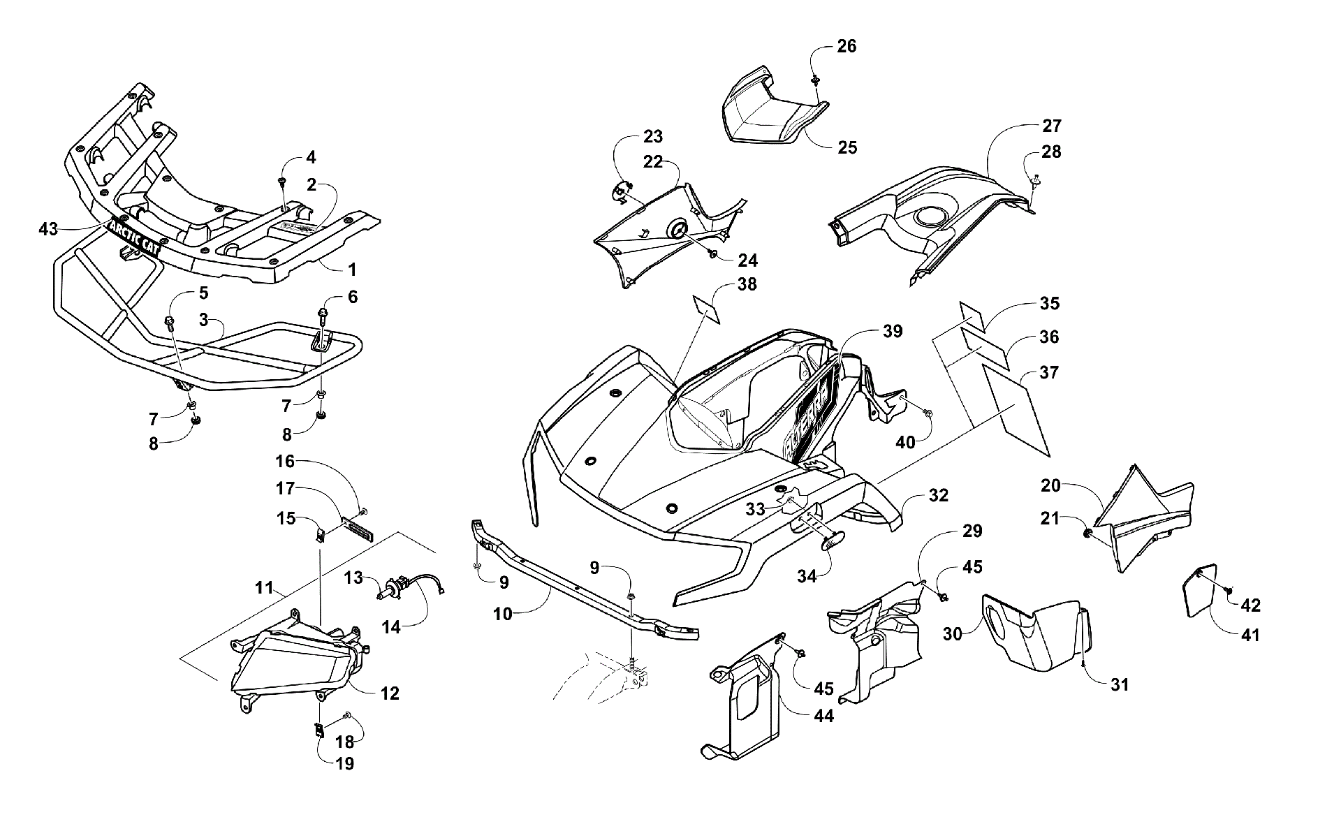 Передняя часть BODY, RACK, AND HEADLIGHT ASSEMBLY [301442]