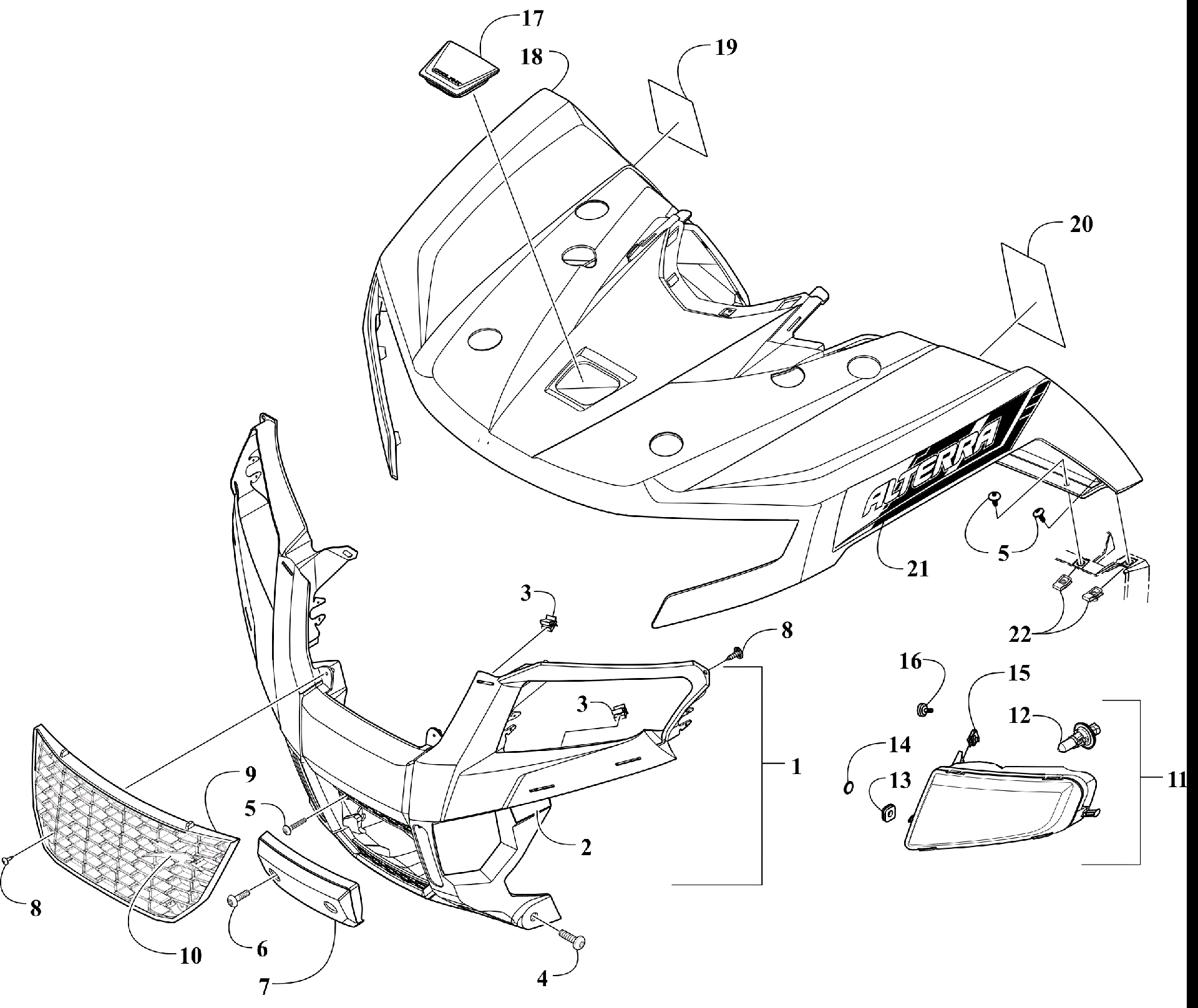 Передняя часть BODY PANEL AND HEADLIGHT ASSEMBLIES [301121]