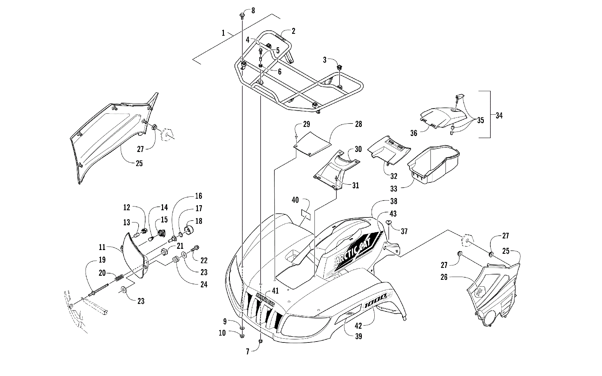 Передняя часть RACK, BODY PANEL, AND HEADLIGHT ASSEMBLIES [300998]