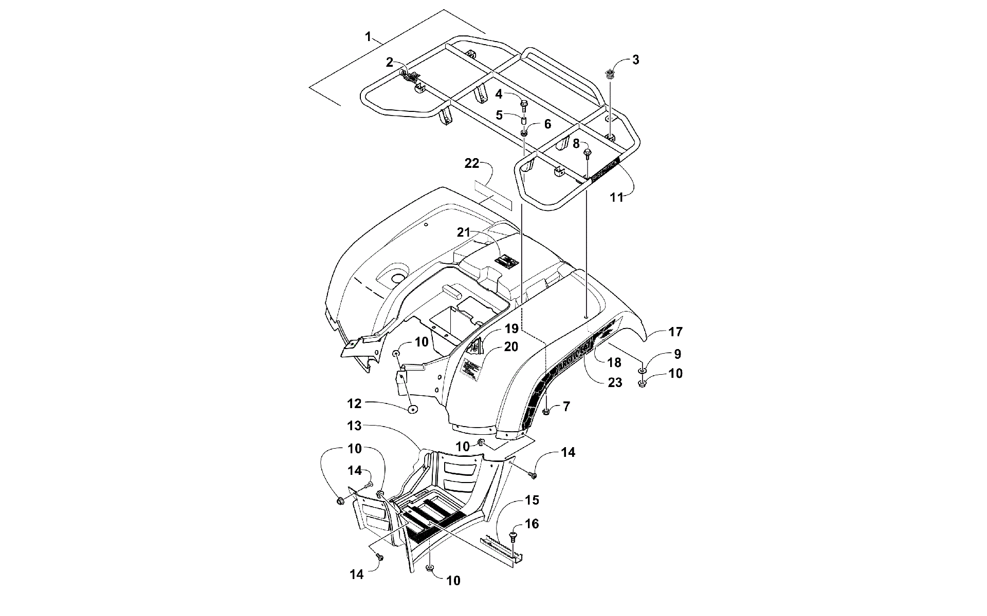 задний RACK, кузов PANEL, и FOOTWELL ASSEMBLIES [301143]