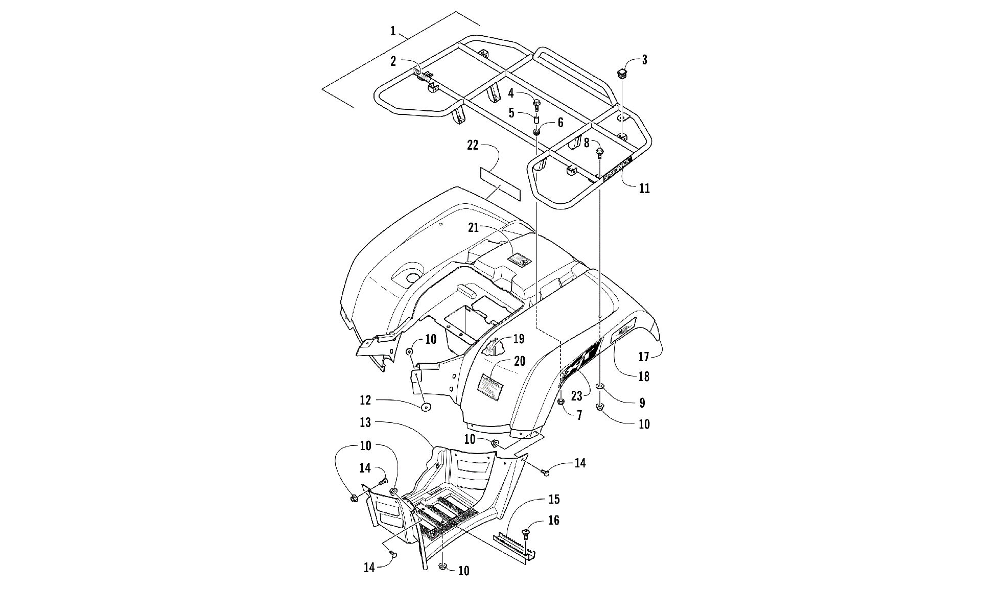 задний RACK, кузов PANEL, и FOOTWELL ASSEMBLIES [301025]