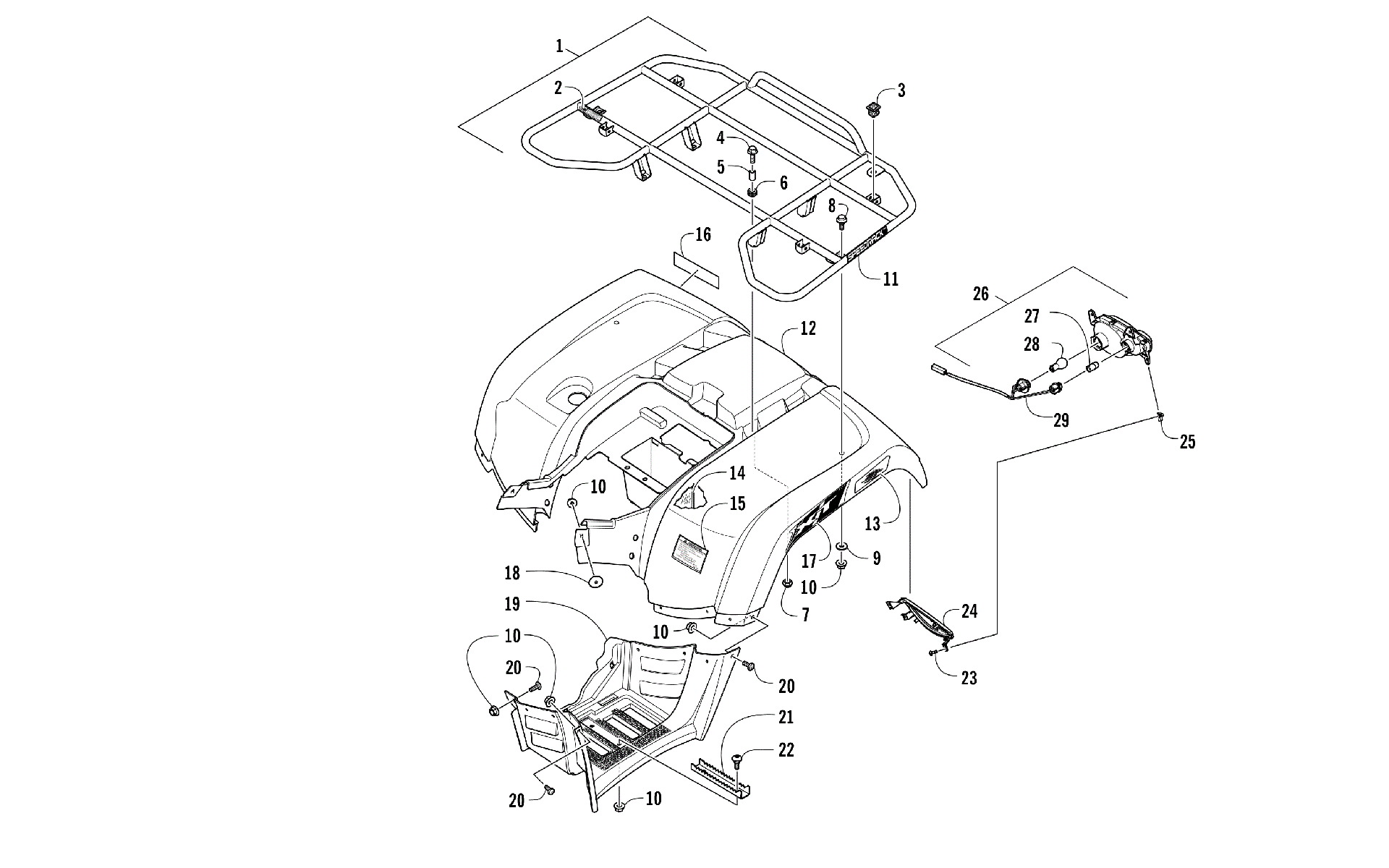 задний RACK, кузов PANEL, и FOOTWELL ASSEMBLIES [300999]