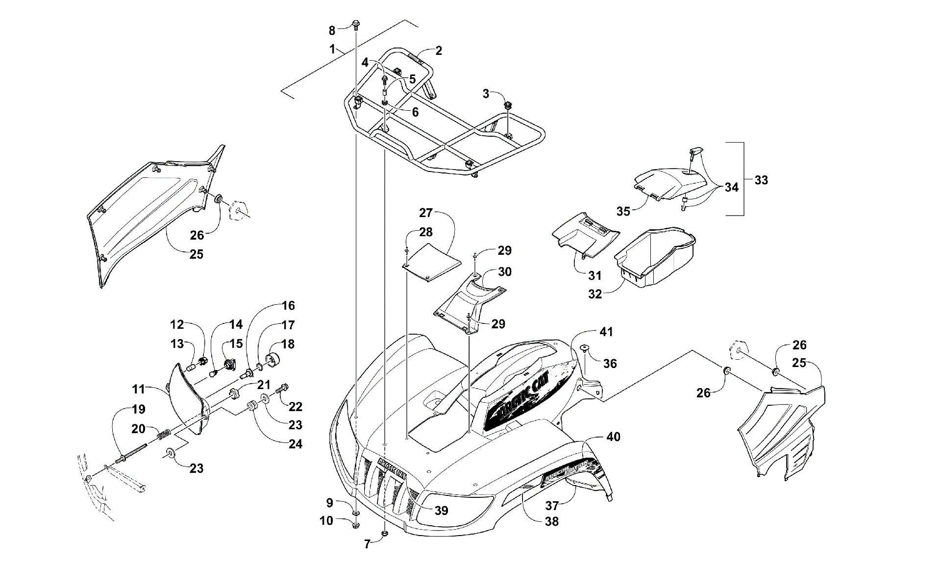 Передняя часть RACK, BODY PANEL, AND HEADLIGHT ASSEMBLIES [301078]