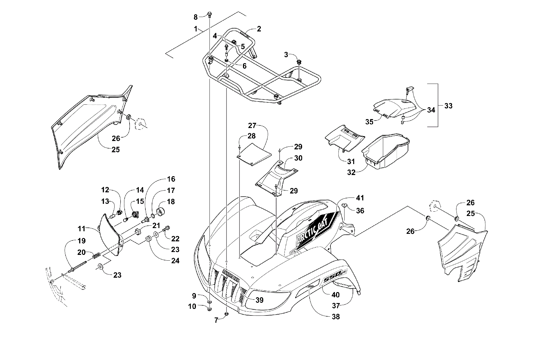 Передняя часть RACK, BODY PANEL, AND HEADLIGHT ASSEMBLIES [301038]