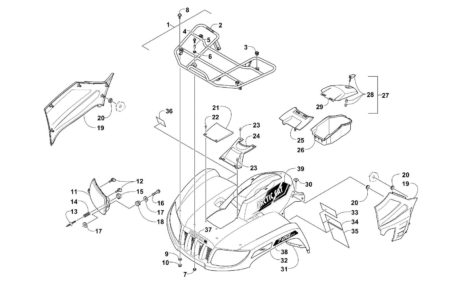 Передняя часть RACK, BODY PANEL, AND HEADLIGHT ASSEMBLIES [301134]