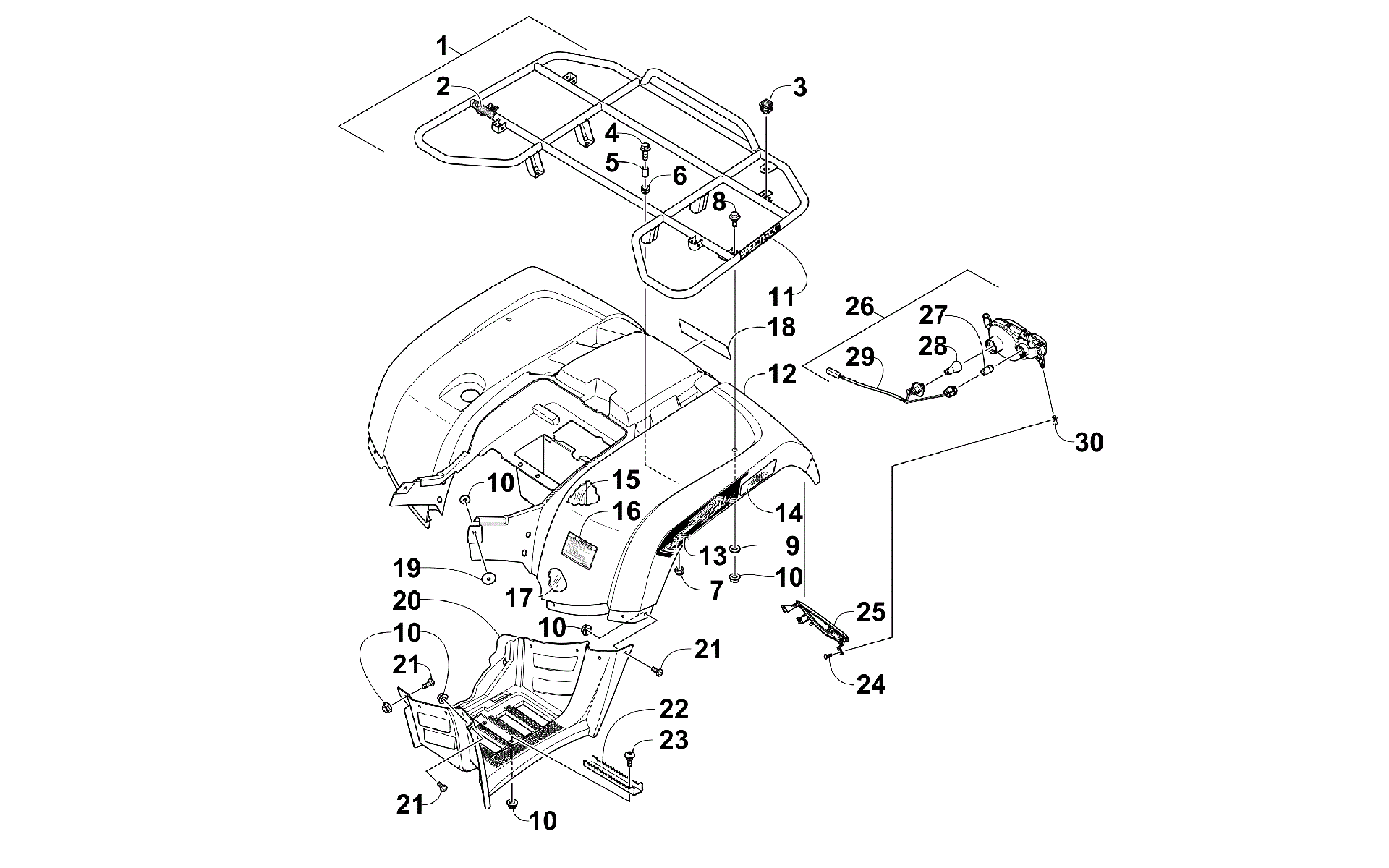 задний RACK, кузов PANEL, и FOOTWELL ASSEMBLIES [300599]
