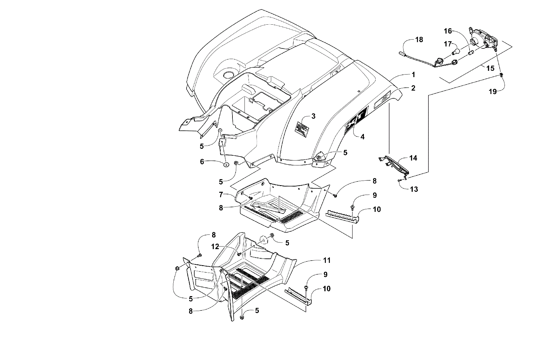 задний кузов PANEL, FOOTWELL, и TAILLIGHT ASSEMBLIES [301039]