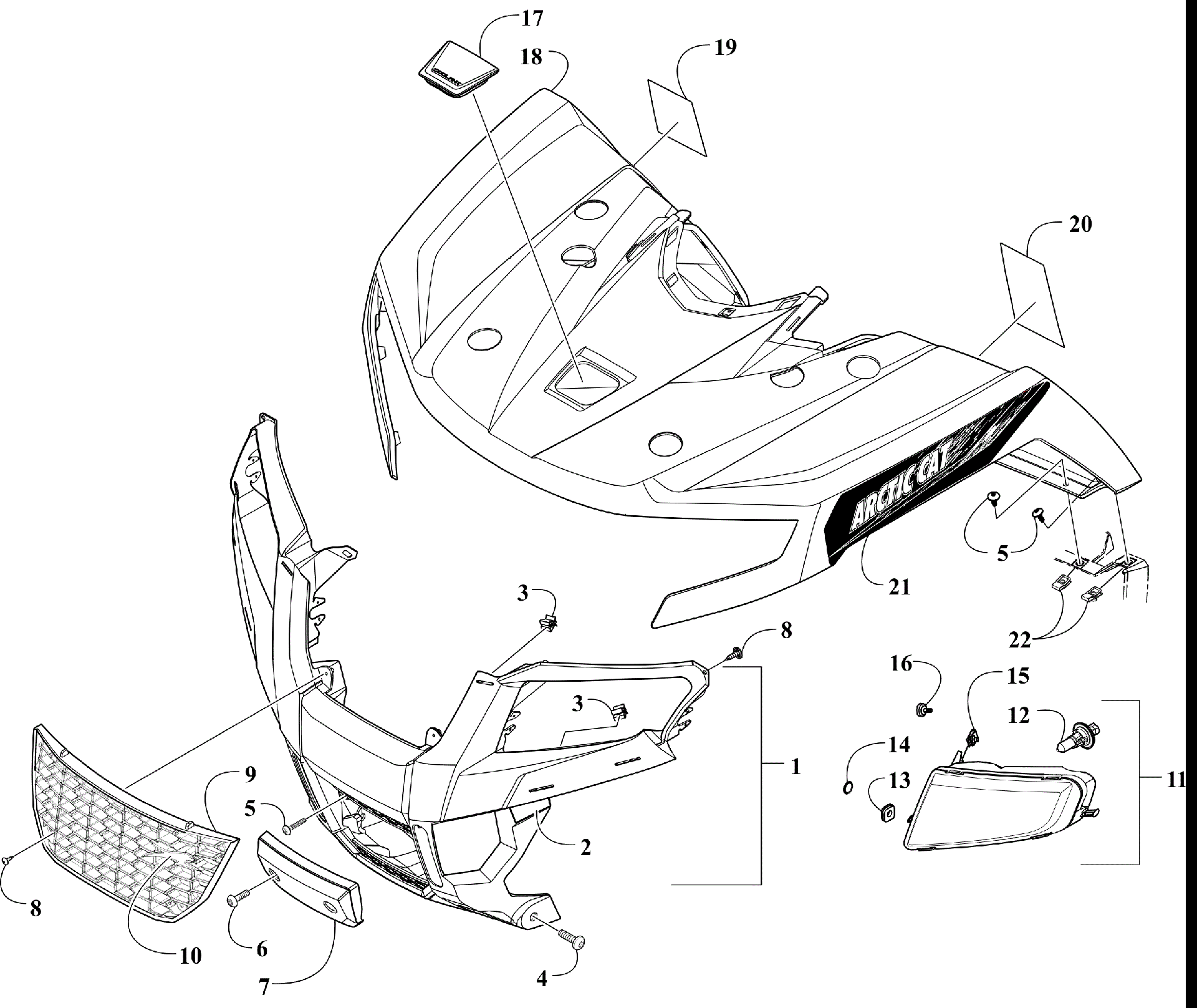 Передняя часть BODY PANEL AND HEADLIGHT ASSEMBLIES [300763]