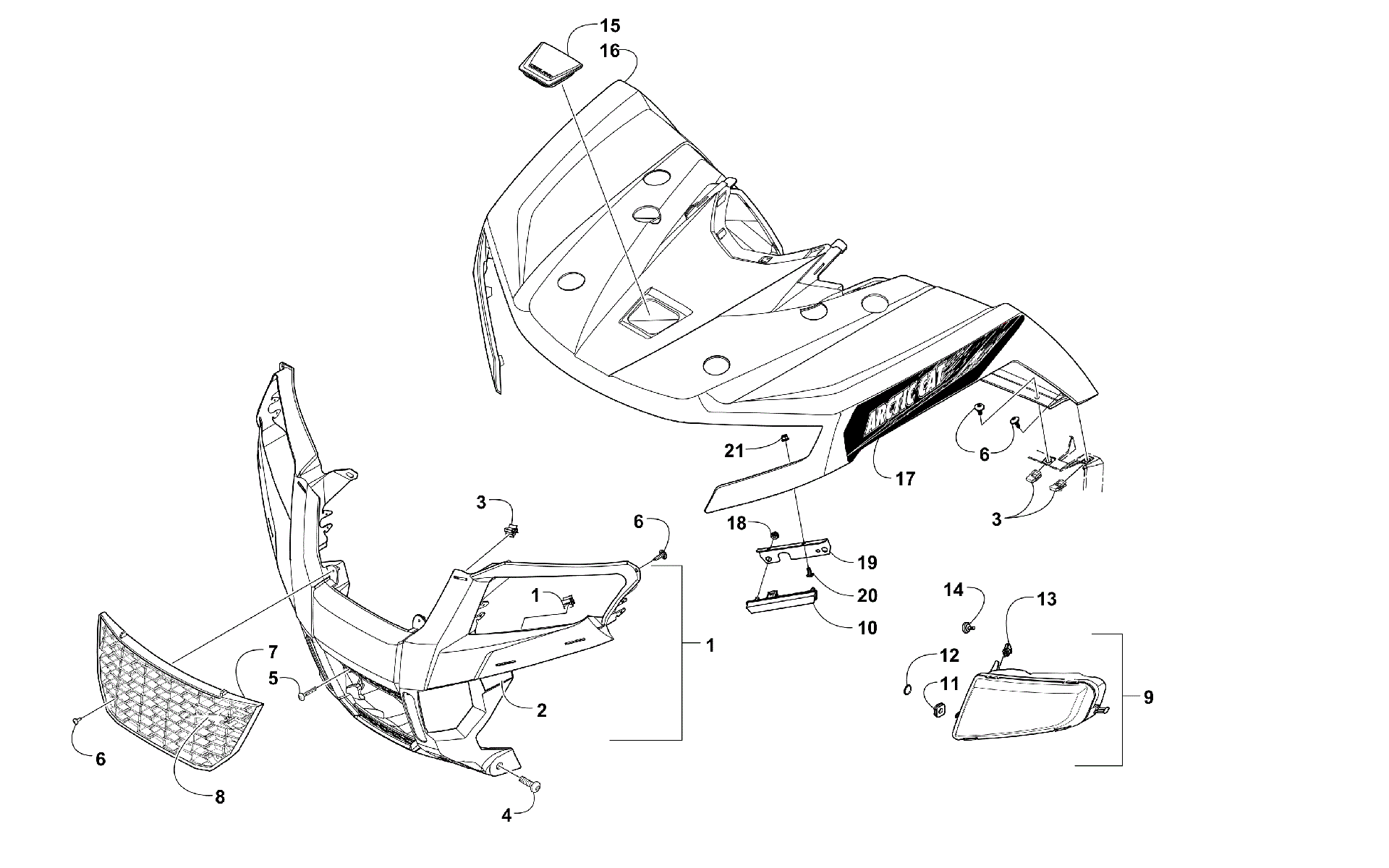 Передняя часть BODY PANEL AND HEADLIGHT ASSEMBLIES [300924]