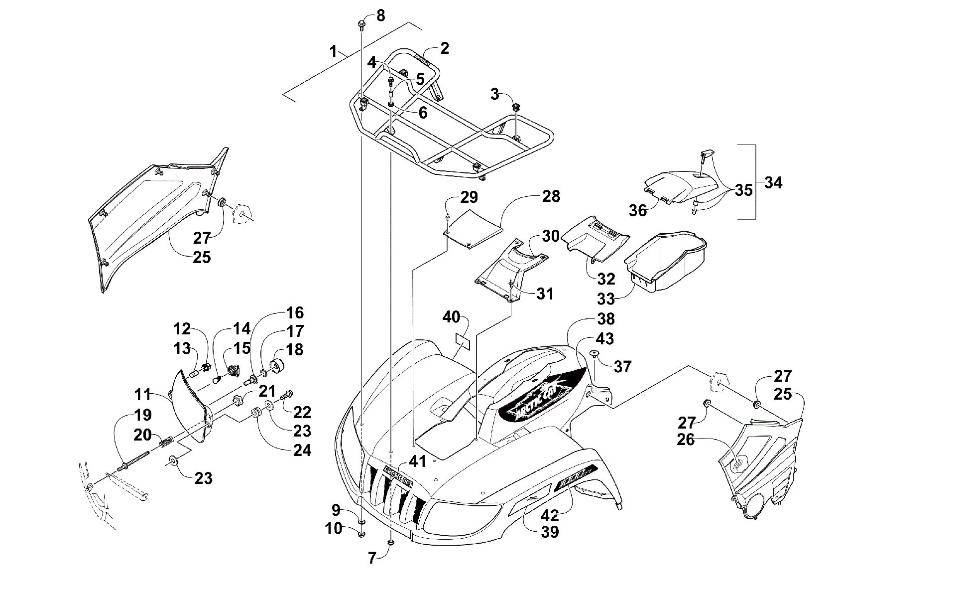 Передняя часть RACK, BODY PANEL, AND HEADLIGHT ASSEMBLIES [300700]