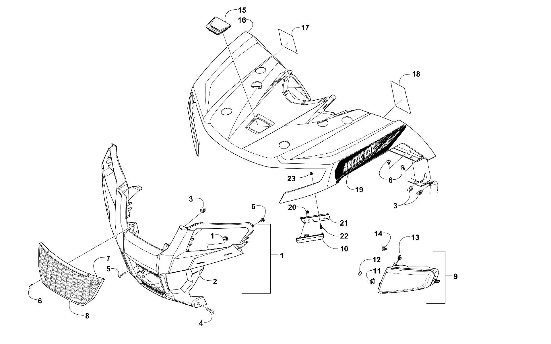 Передняя часть BODY PANEL AND HEADLIGHT ASSEMBLIES [300797]