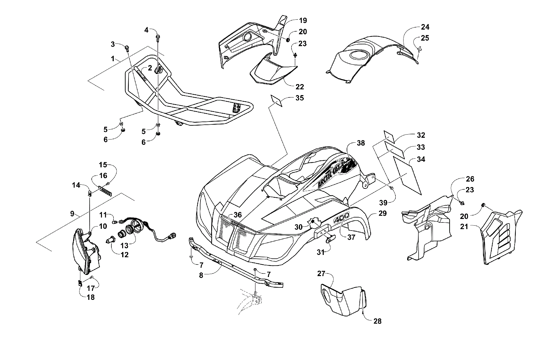 Передняя часть BODY, RACK, AND HEADLIGHT ASSEMBLY [100710]