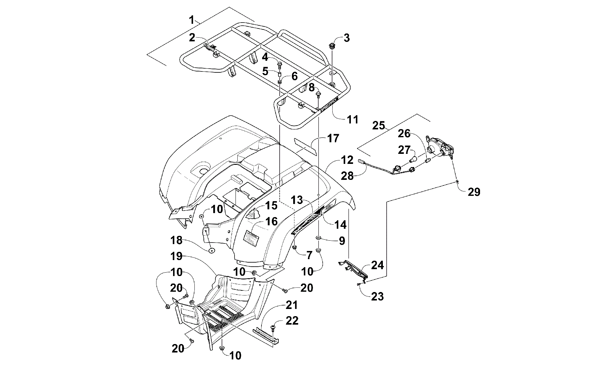 задний RACK, кузов PANEL, и FOOTWELL ASSEMBLIES [300622]