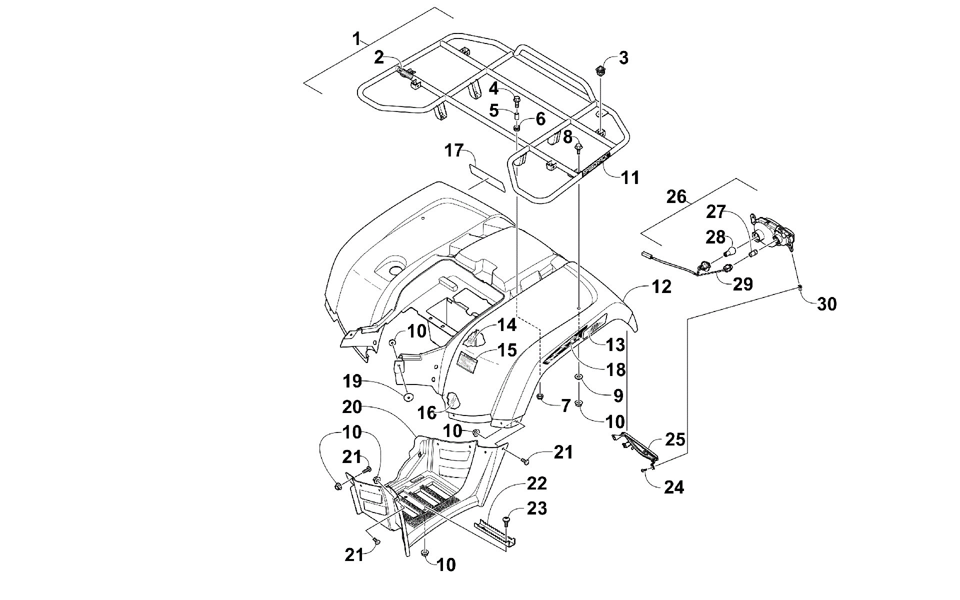 задний RACK, кузов PANEL, и FOOTWELL ASSEMBLIES [300673]