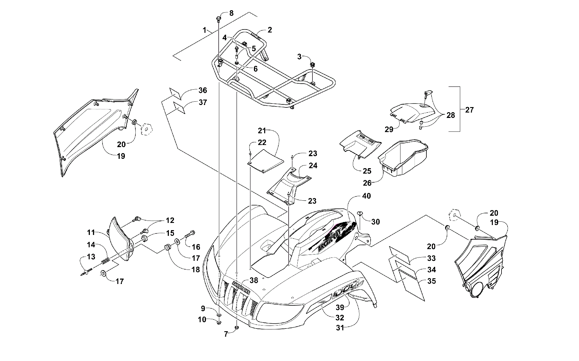 Передняя часть RACK, BODY PANEL, AND HEADLIGHT ASSEMBLIES [99904]