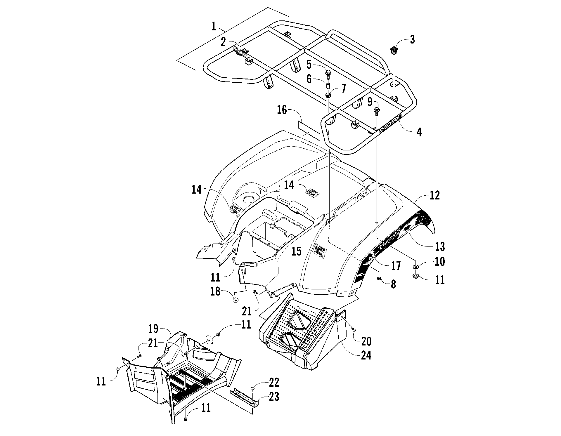 задний RACK, кузов PANEL, и FOOTWELL ASSEMBLIES [99828]