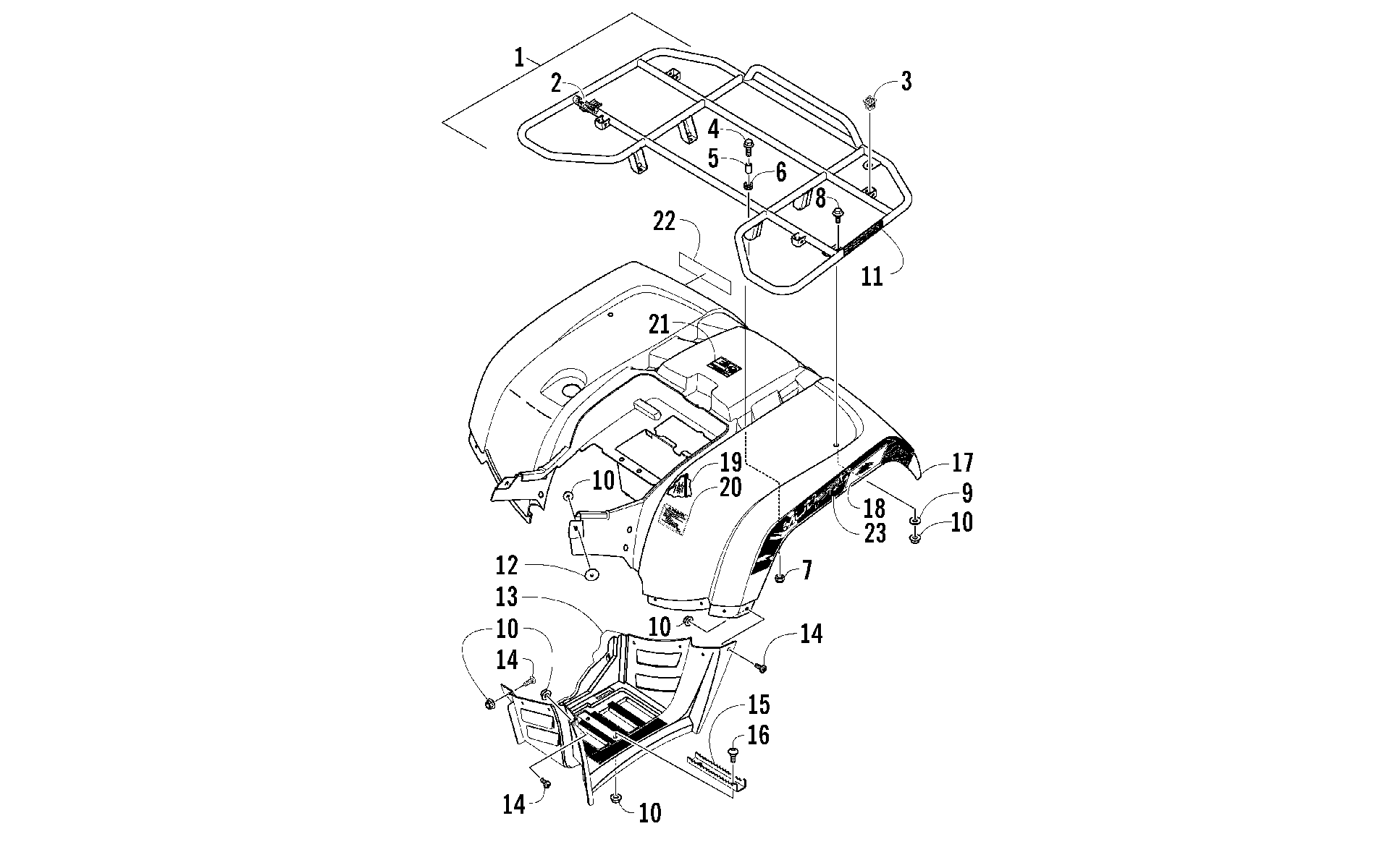 задний RACK, кузов PANEL, и FOOTWELL ASSEMBLIES [100351]