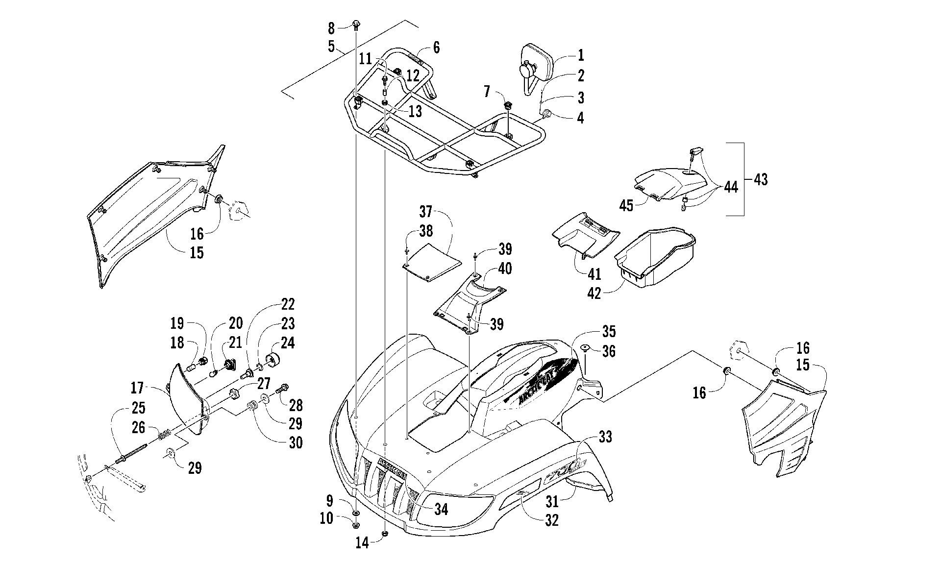 Передняя часть RACK, BODY PANEL, AND HEADLIGHT ASSEMBLIES [100227]