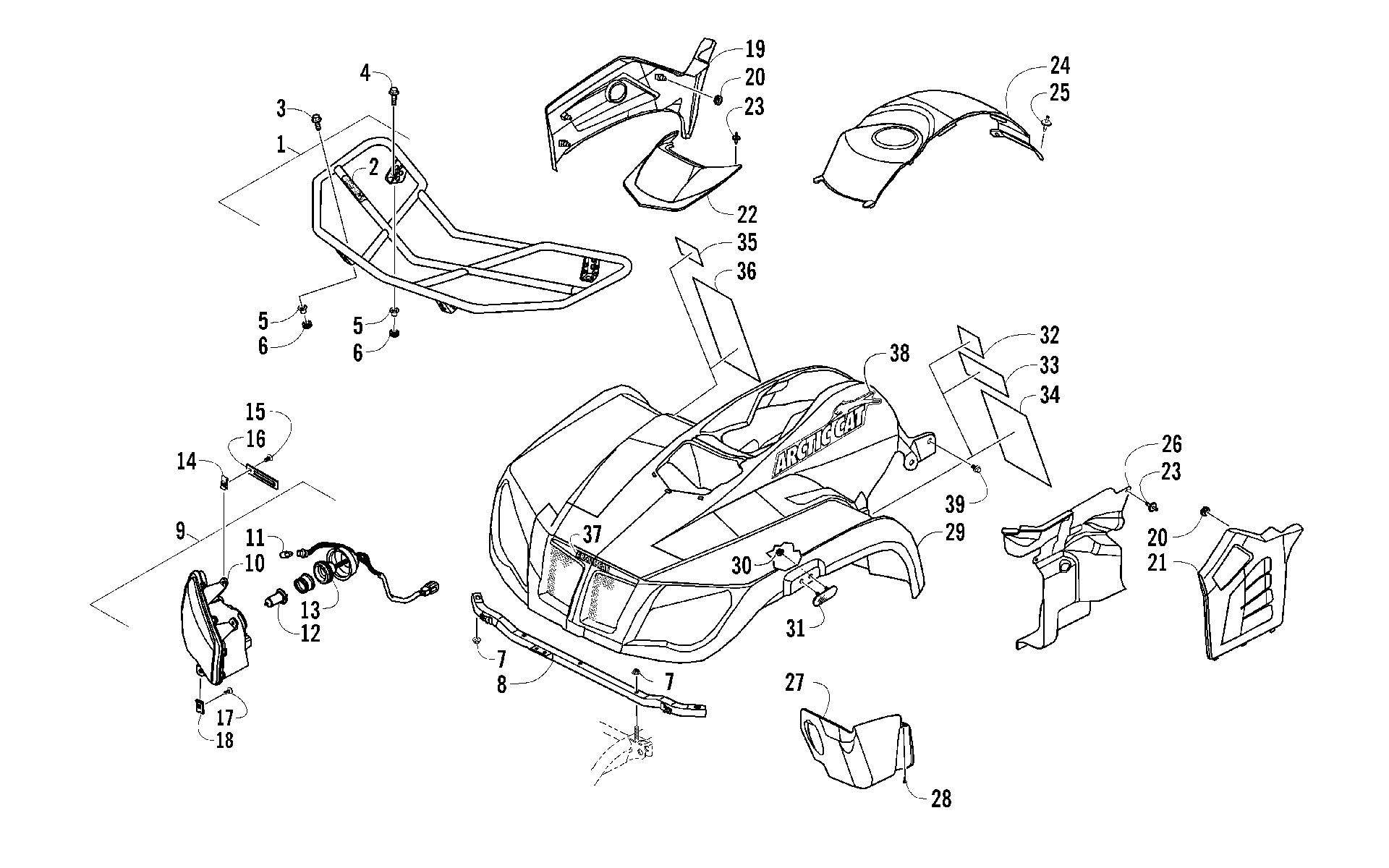 Передняя часть BODY, RACK, AND HEADLIGHT ASSEMBLY [97662]