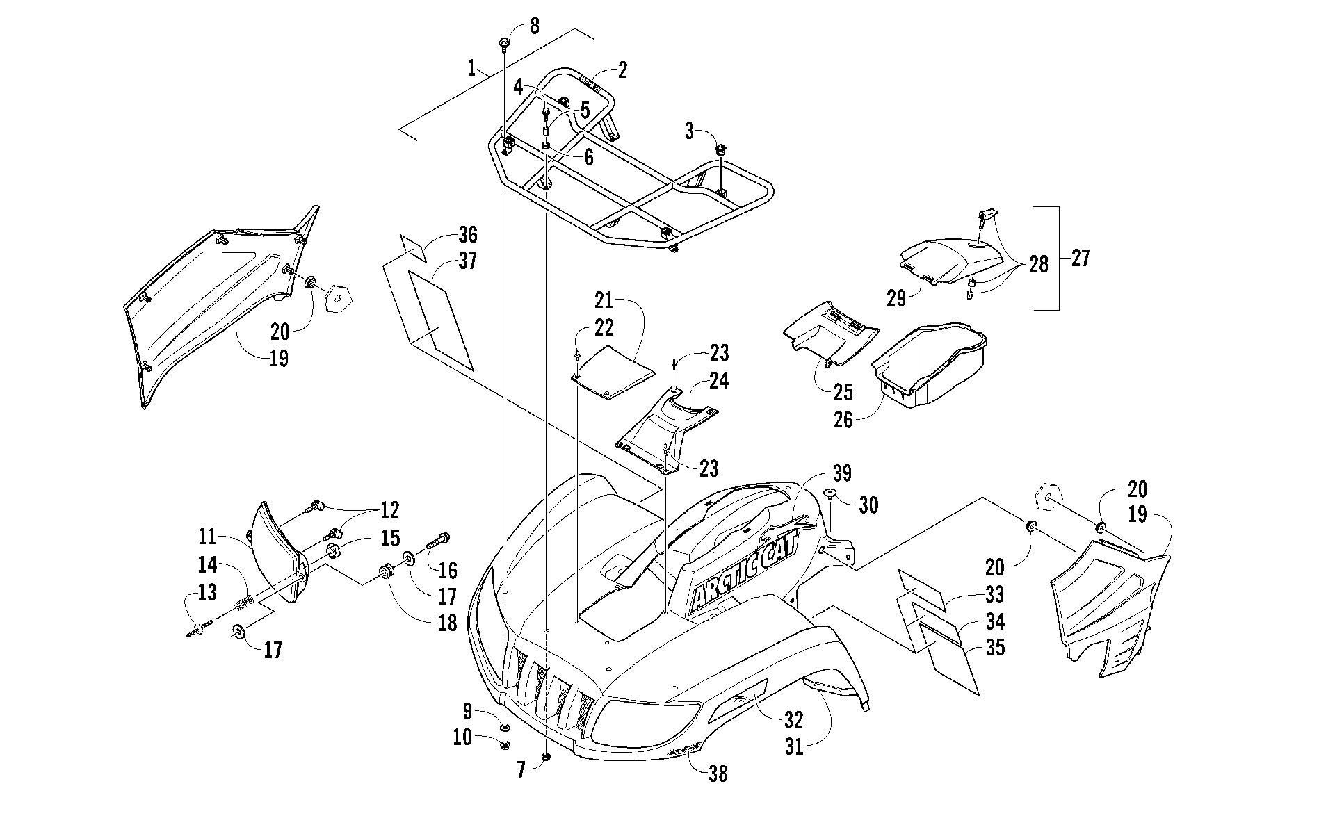 Передняя часть RACK, BODY PANEL, AND HEADLIGHT ASSEMBLIES [97384]