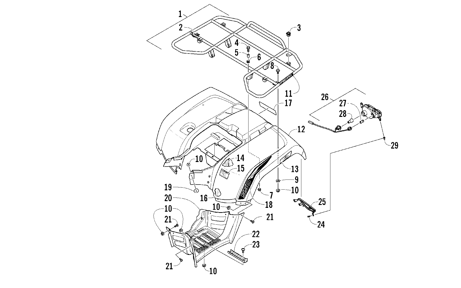 задний RACK, кузов PANEL, и FOOTWELL ASSEMBLIES [97024]