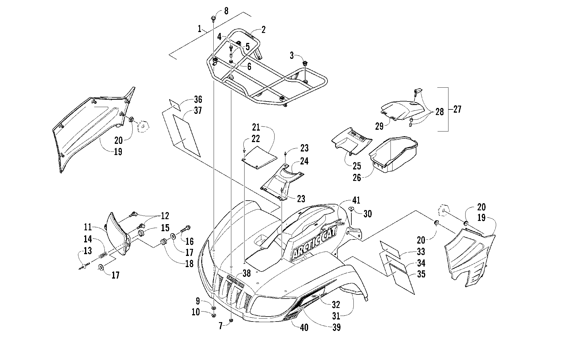 Передняя часть RACK, BODY PANEL, AND HEADLIGHT ASSEMBLIES [97373]